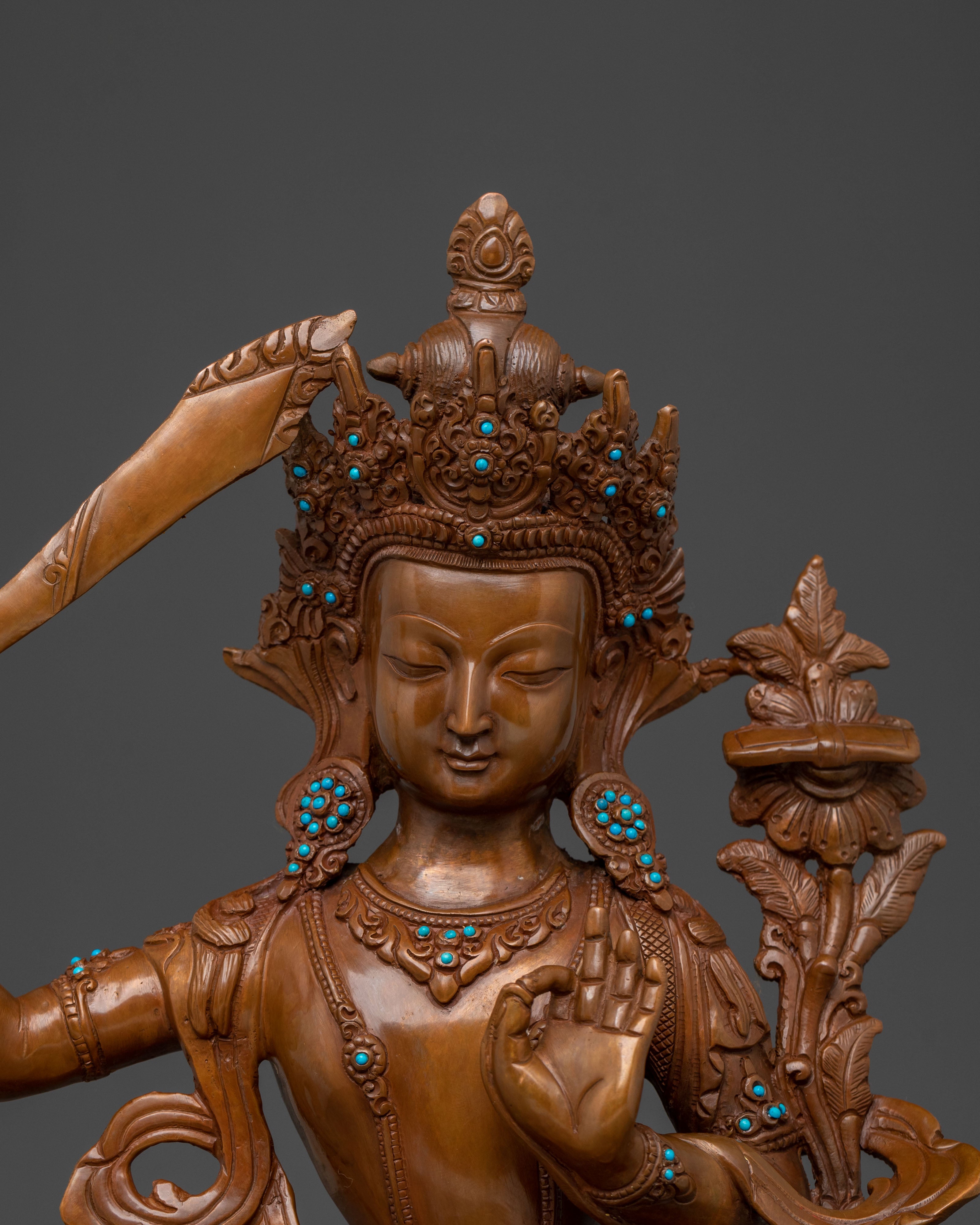 Handmade Manjushri Statue: Oxidized Copper Body