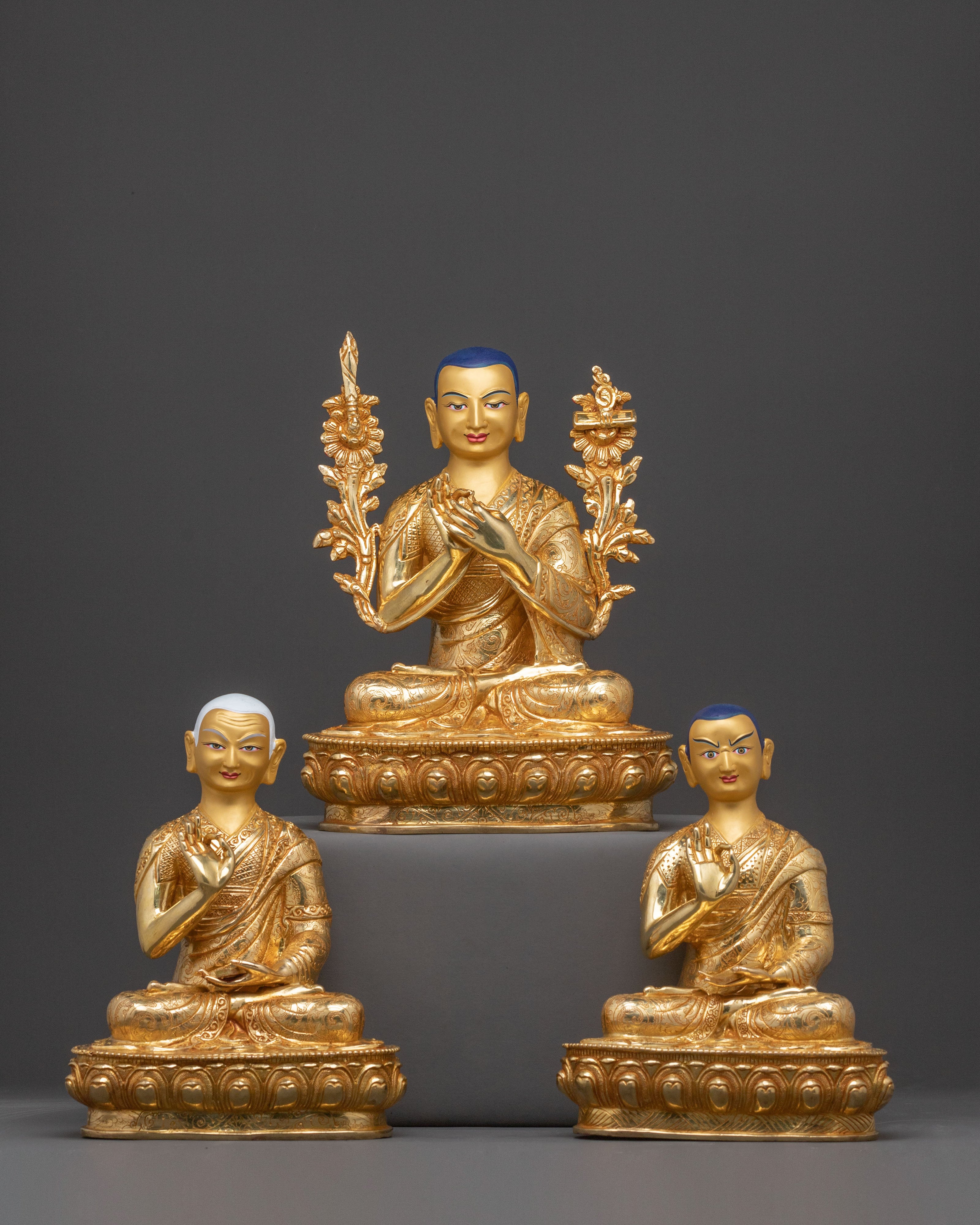 Sacred Tsongkhapa Statue Set | Sacred Meditation Teacher Sculpture