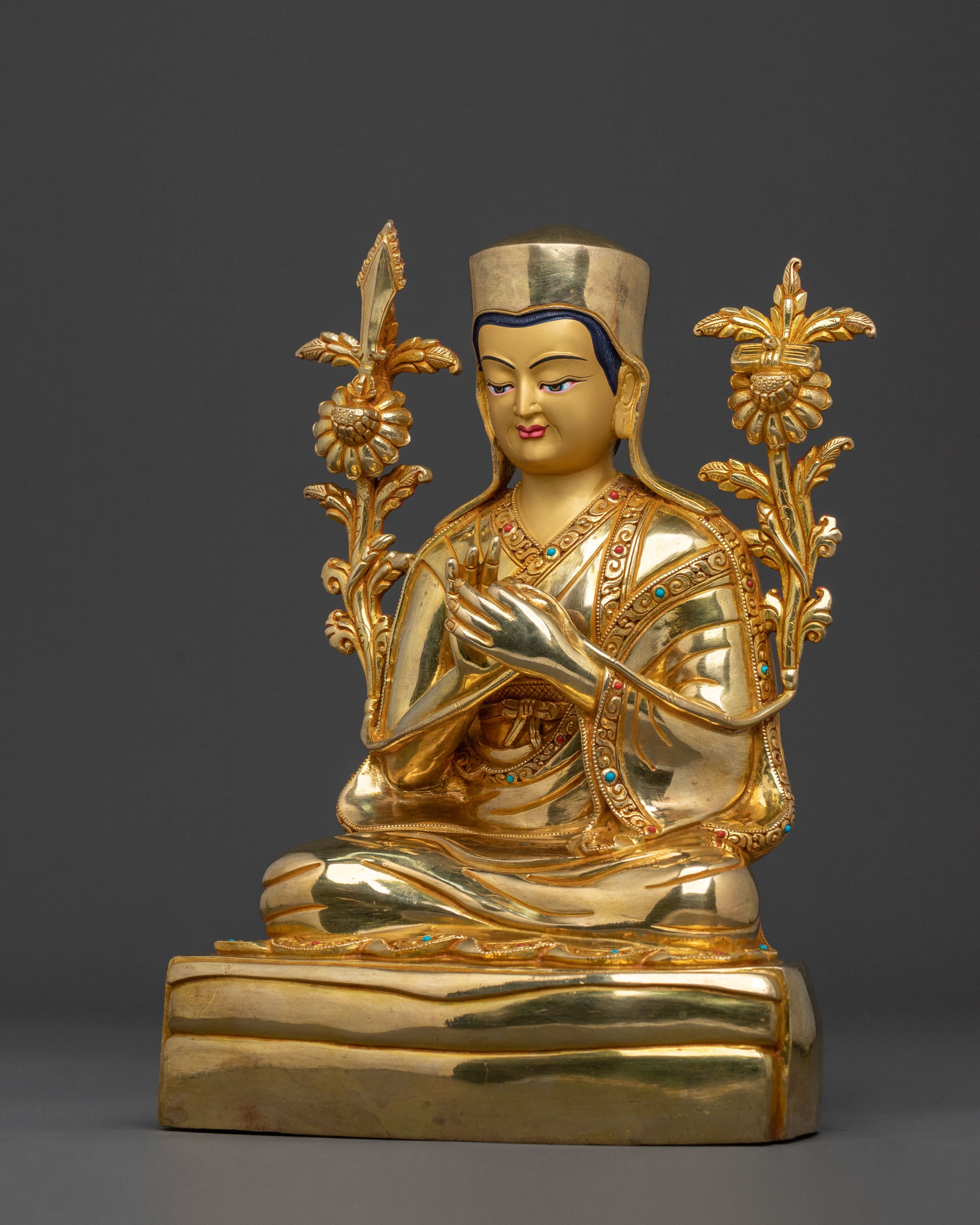 Shakya Master: 24K Gold Gilded Enlightenment Statue Set