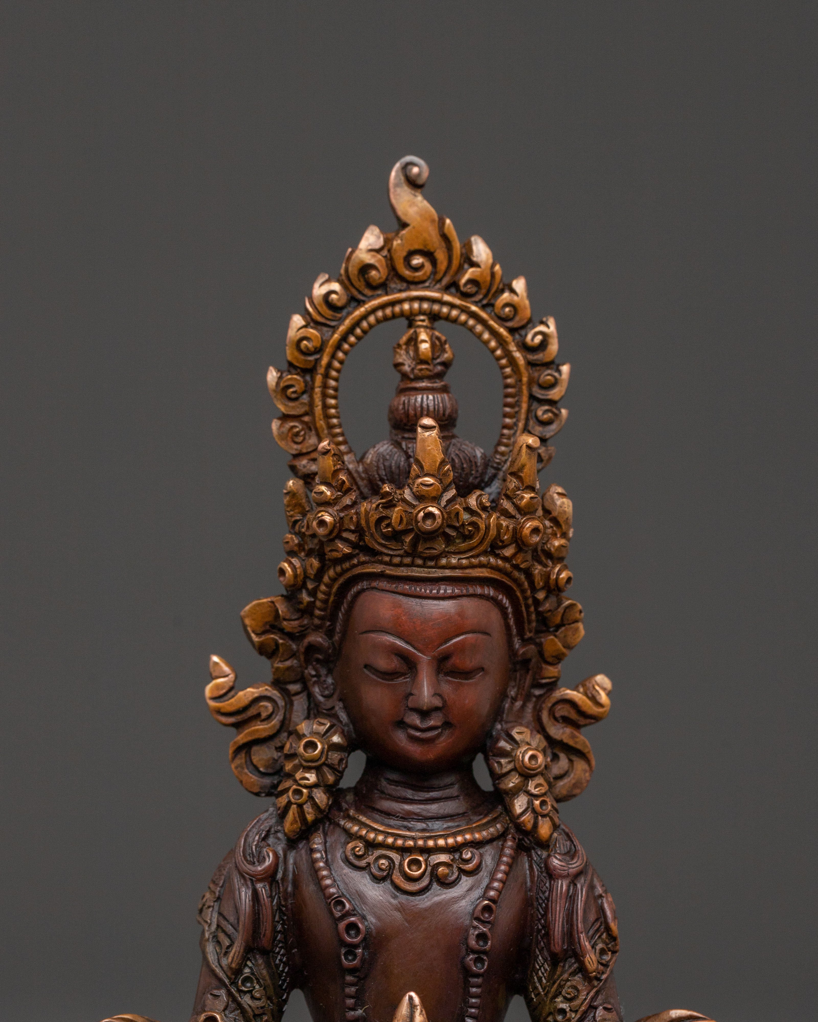 Buddha of Boundless Life Amitayus Statue - Oxidized Copper Statue