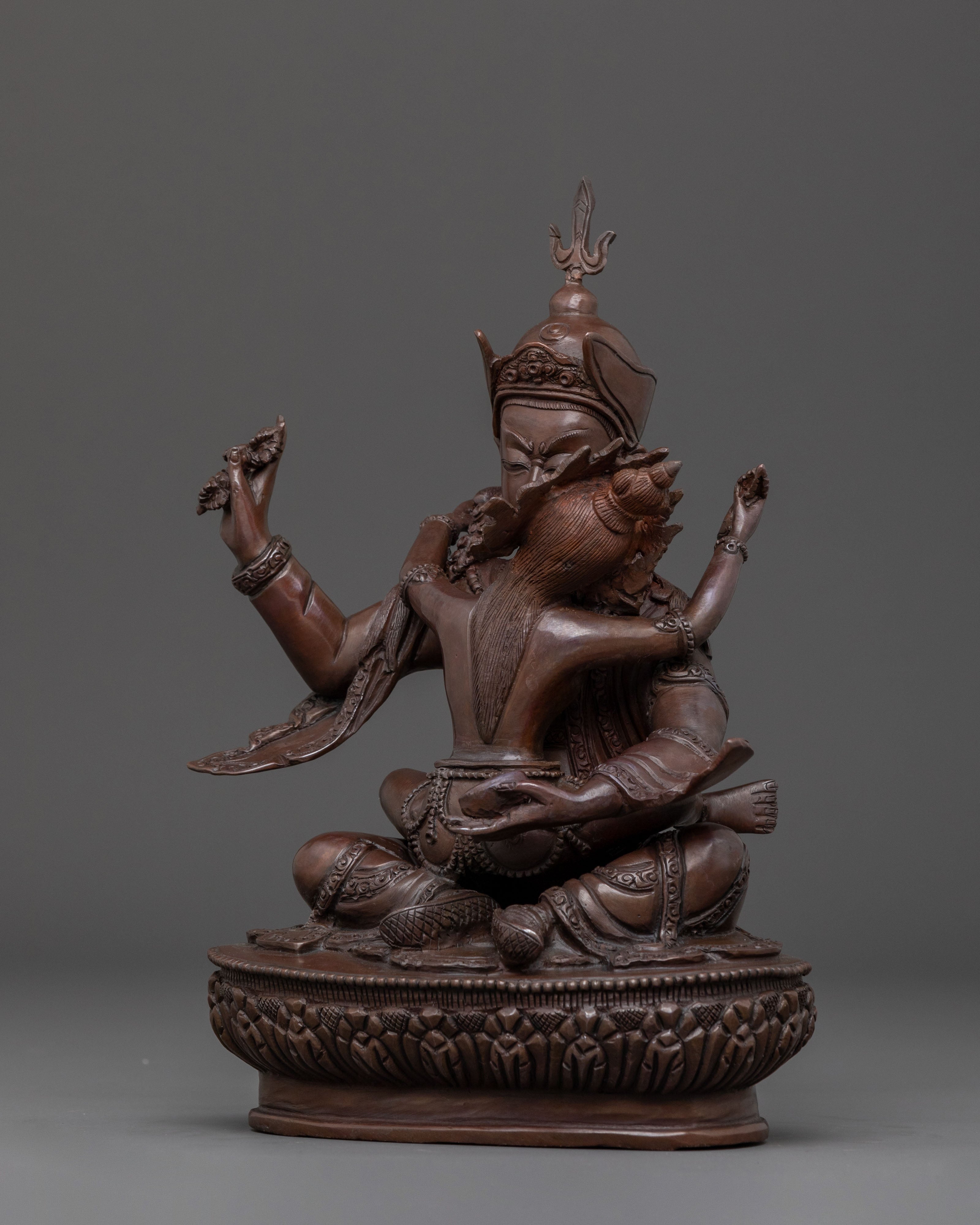 Padmasambhava Sacred Sculpture: Oxidized Copper Art
