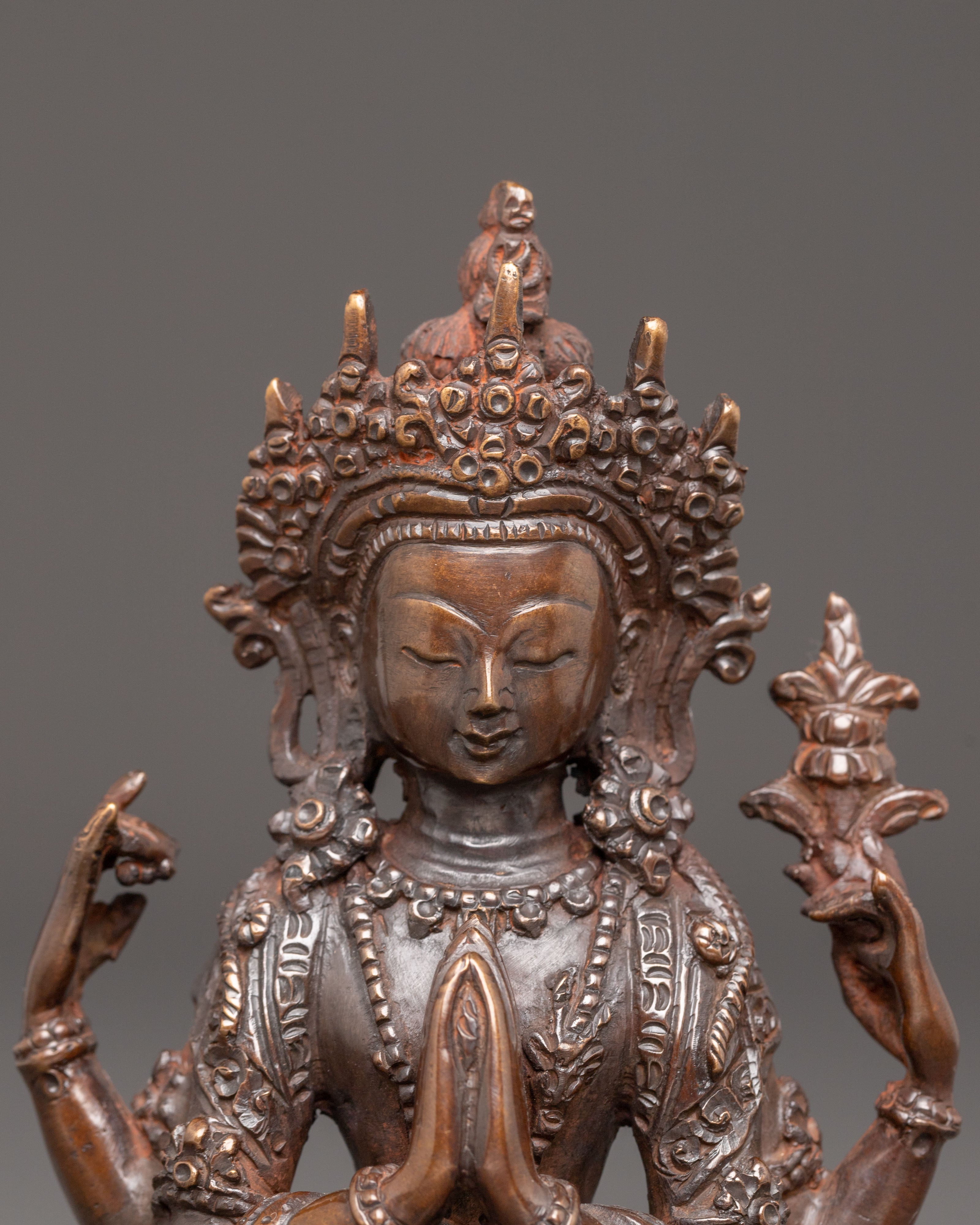 Handmade Golden Statue of Compassion Chenrezig | Avalokiteshvara - Bodhisattva of Compassion