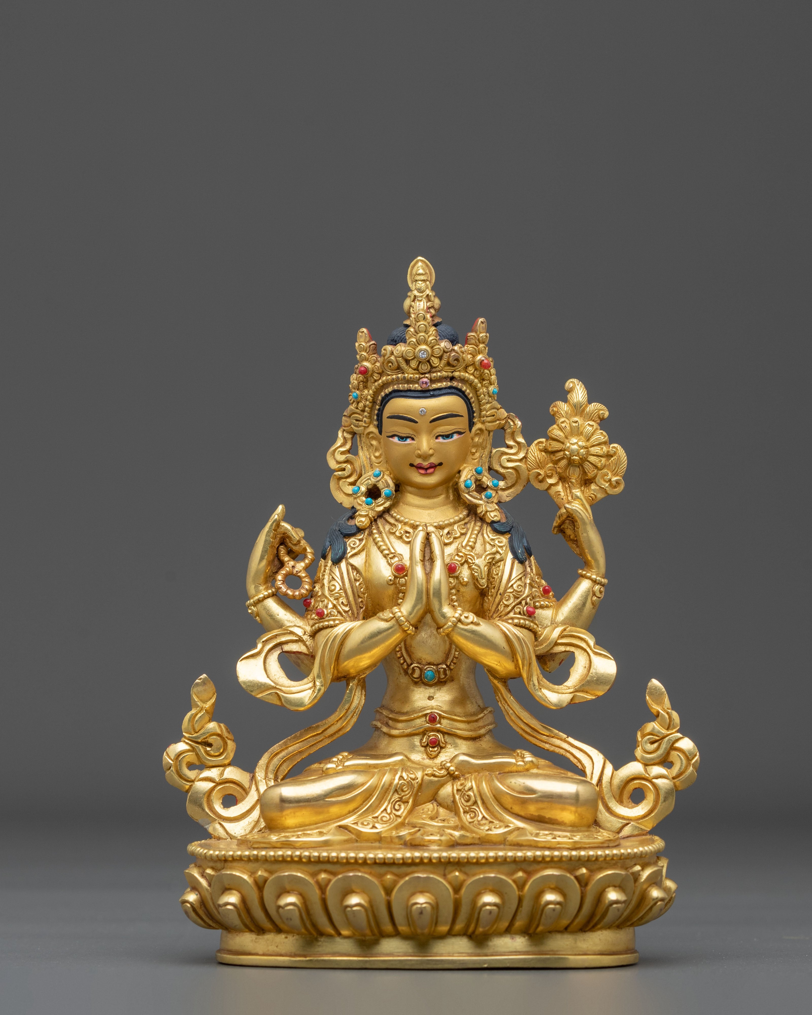 Chenrezig Lord of Compassion Sculpture – 24K Gold Gilded