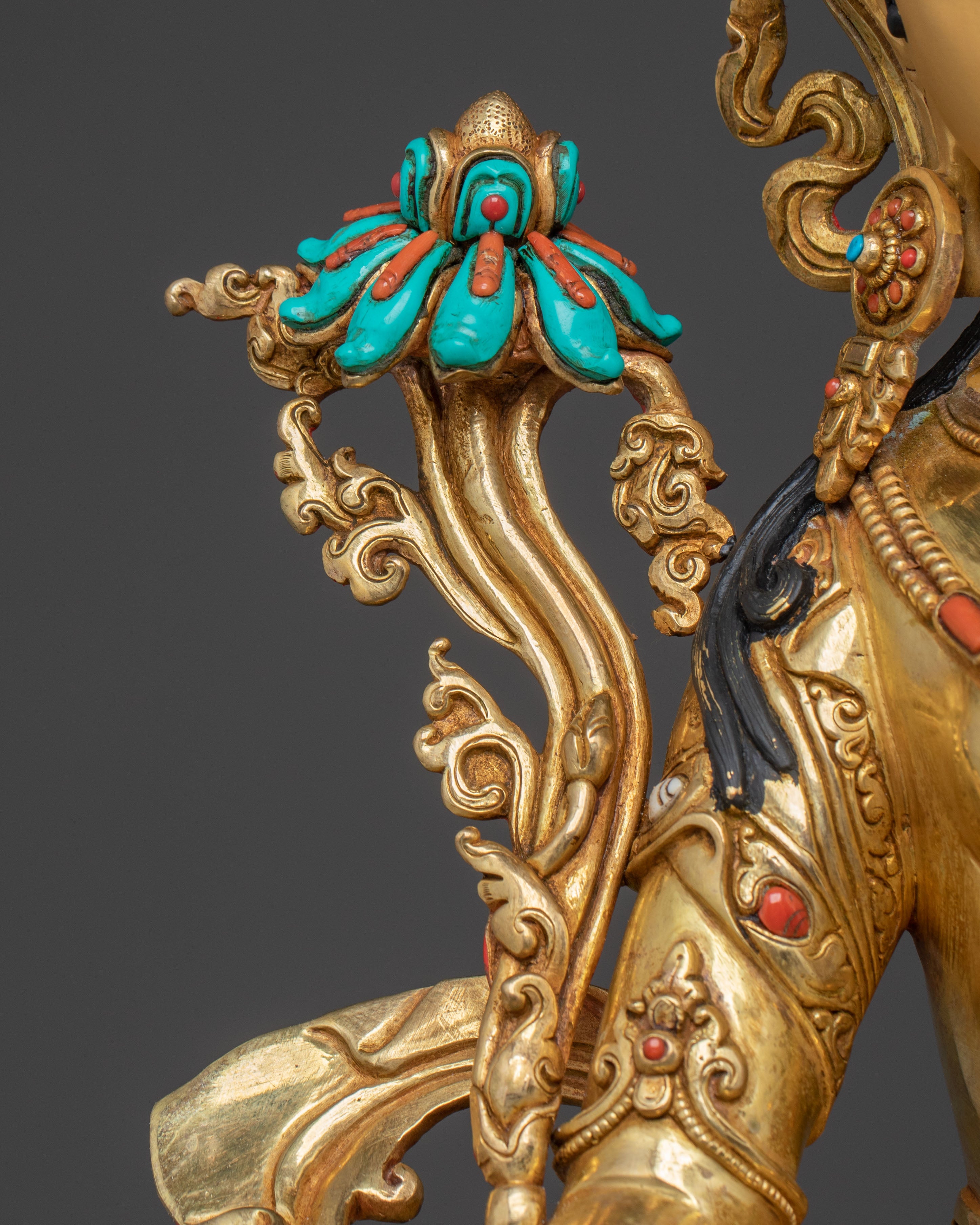 Longevity Blessing White Tara Sculpture: Hand-Gilded Copper Artistry