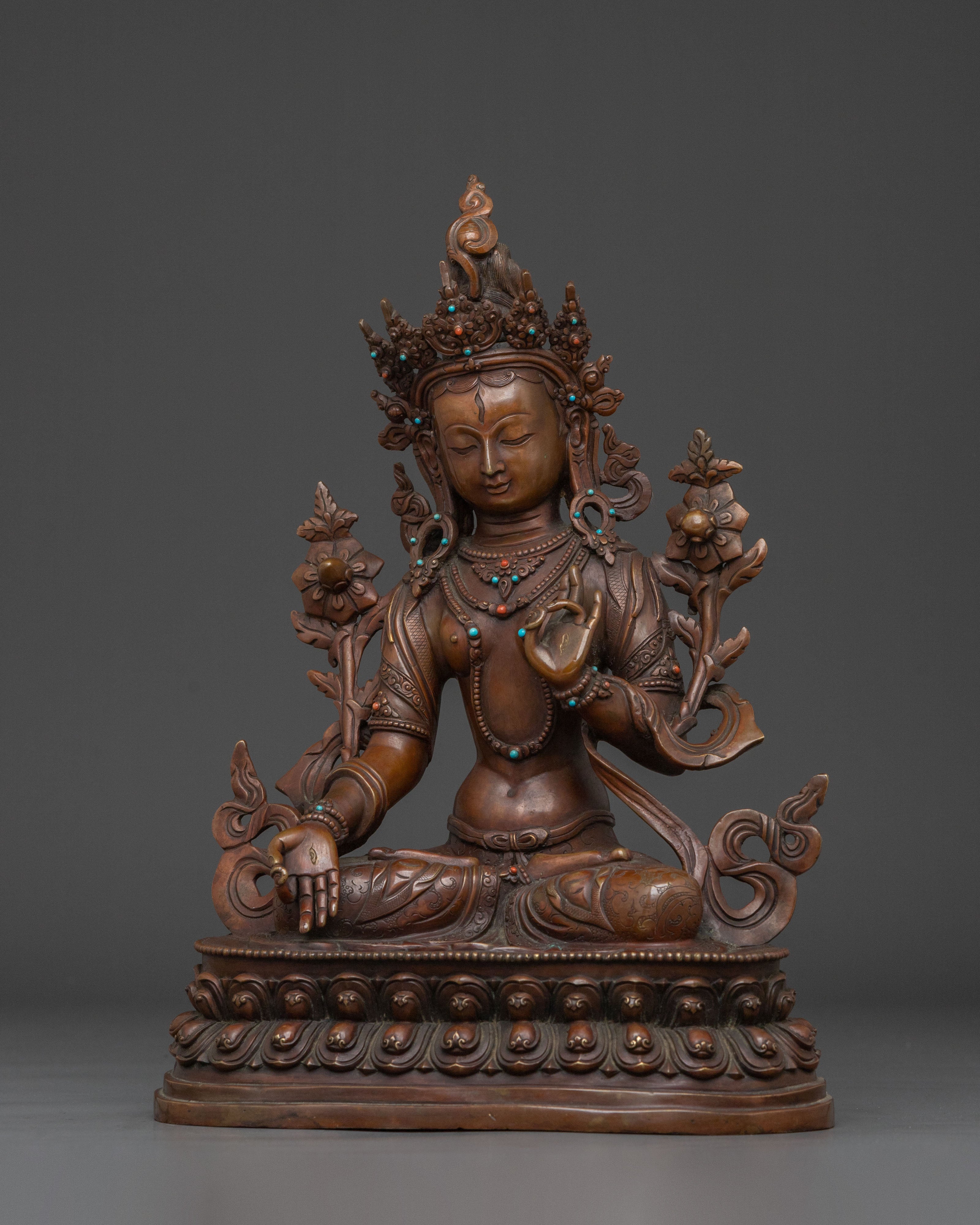 White Tara Oxidized Copper Statue | Healing Goddess