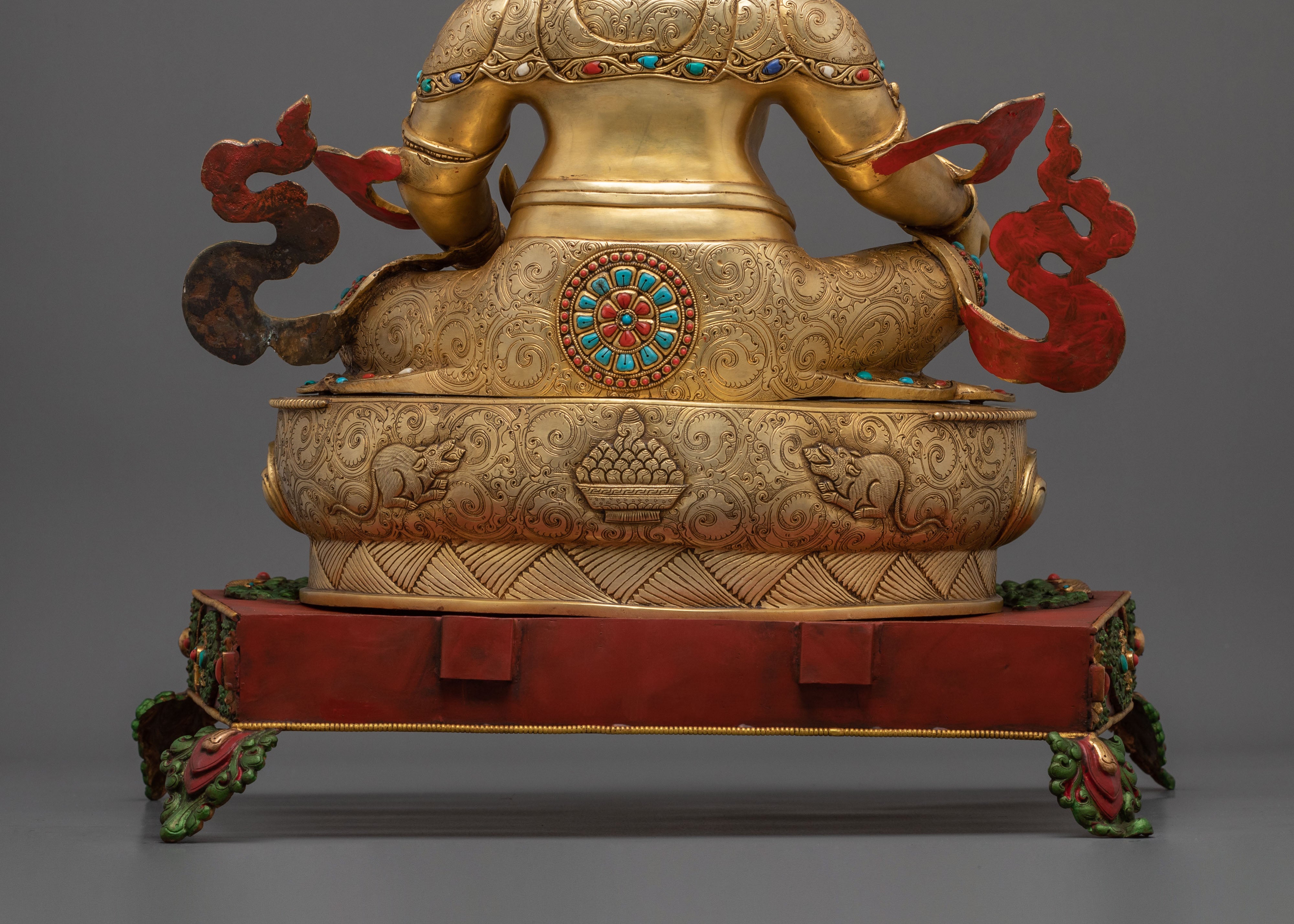 Dzambhala Statue on a Throne | Fire Gold Gilded Figurine