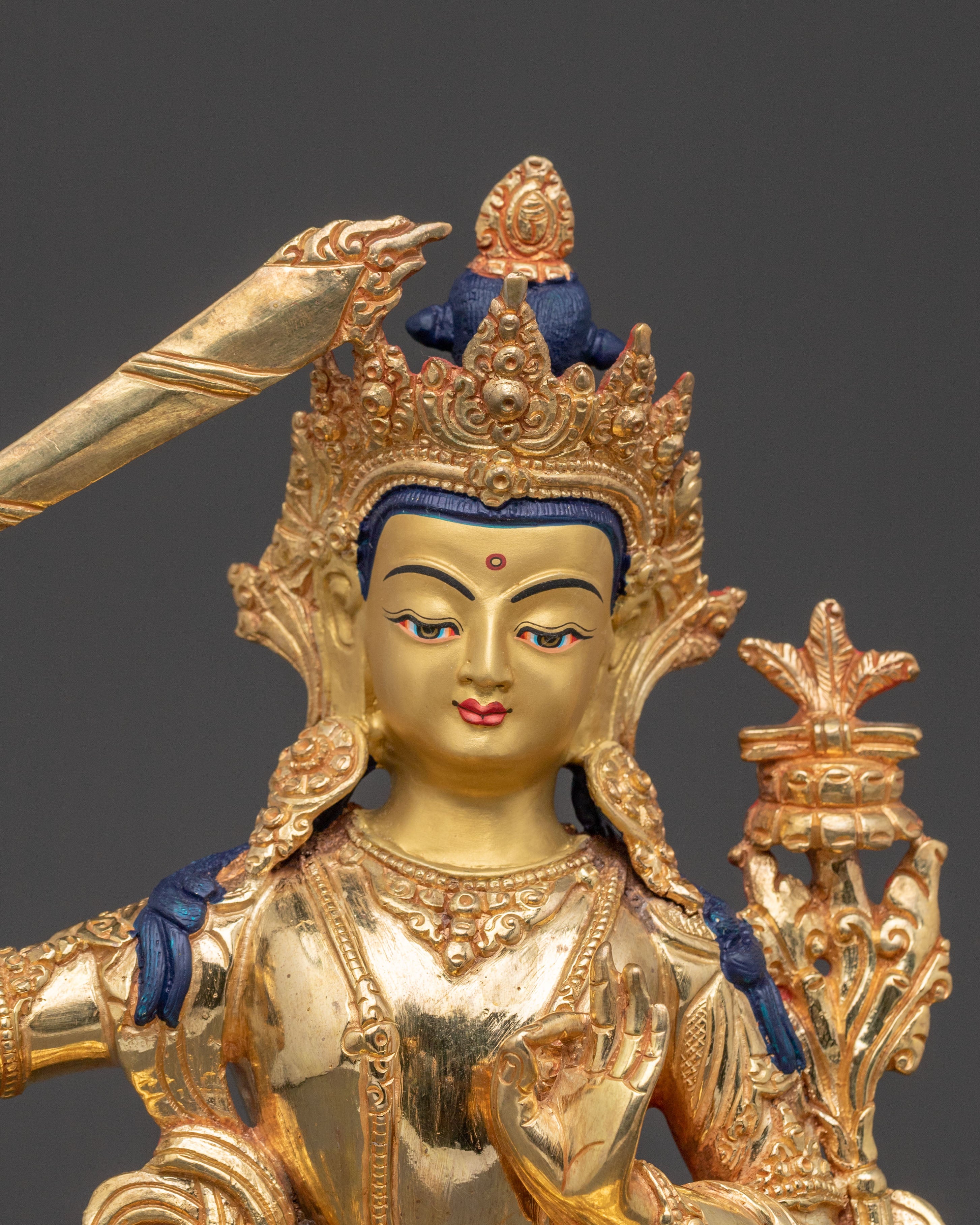Blessing Statue of Manjushri – Hand-Gilded Copper Statue