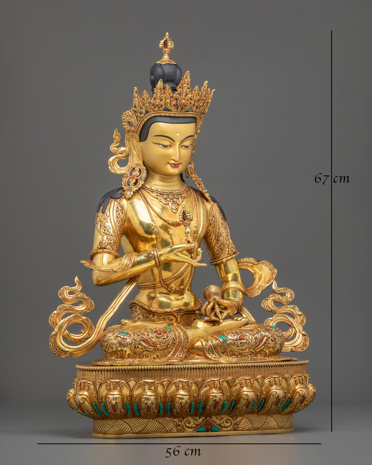 Vajrasattva Statue | Gemstones Adorned 24K Gold Gilded Figurine