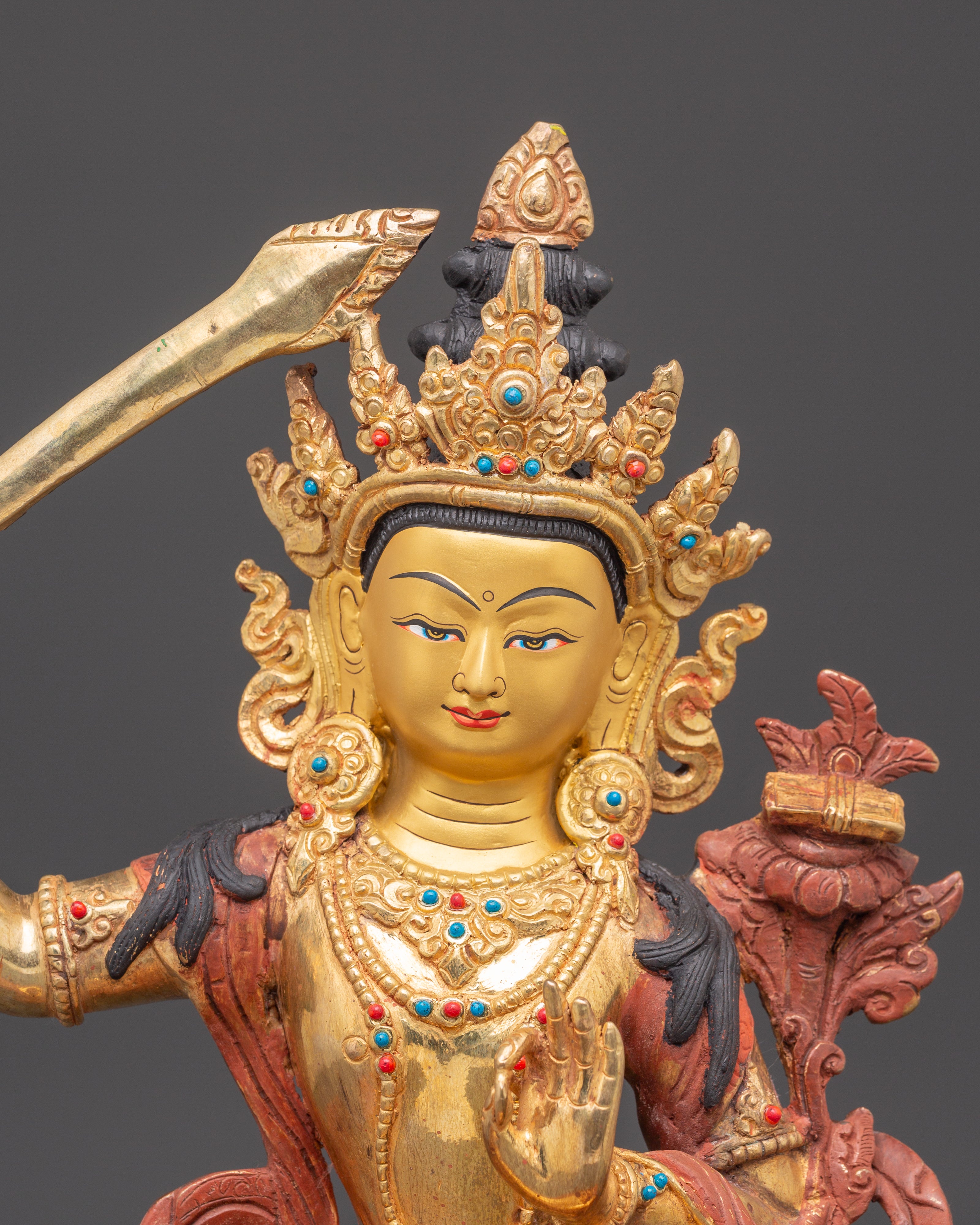 Handmade Golden Statue of Manjushri: The Wisdom Bodhisattva | Nepali Art