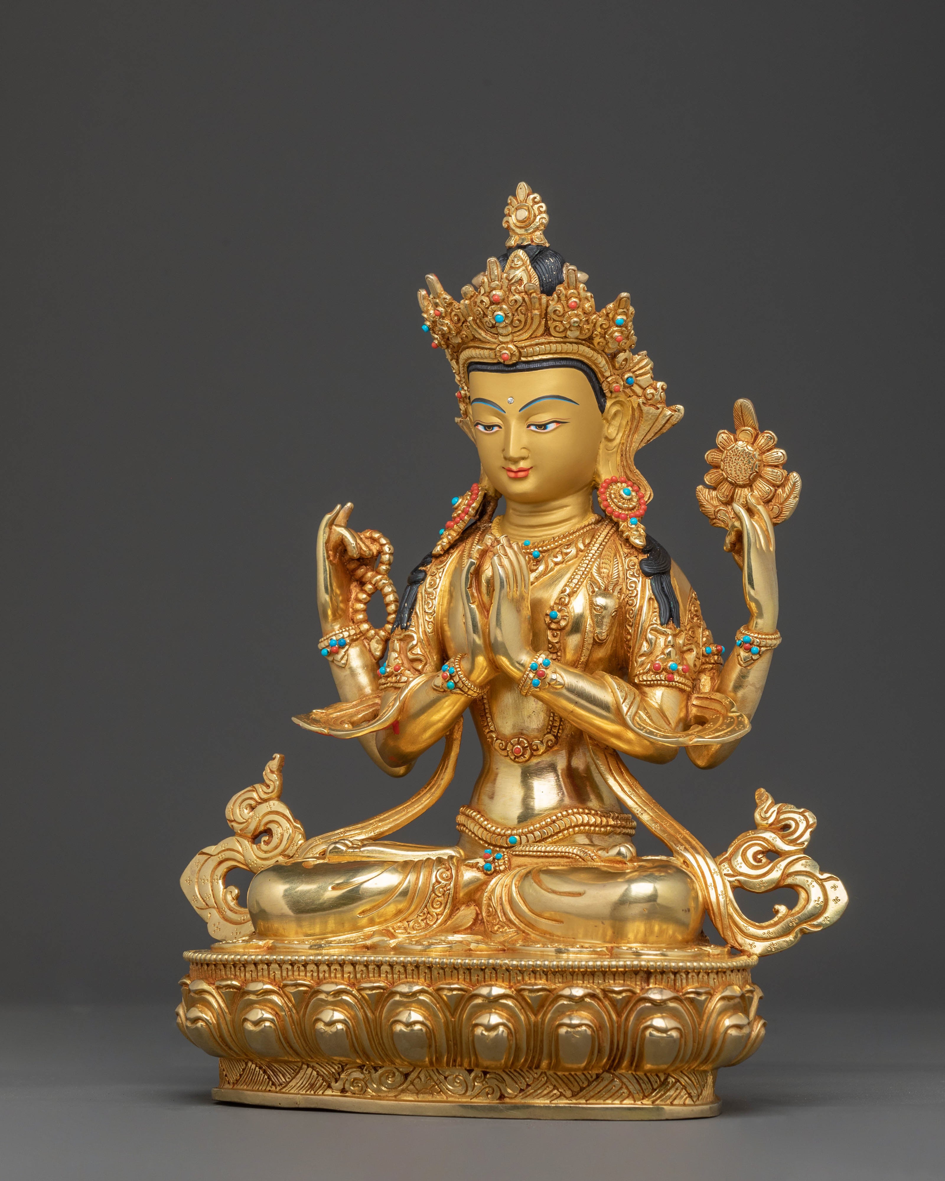 Chenrezig Compassion Statue | Handcrafted 24K Gold Gilded