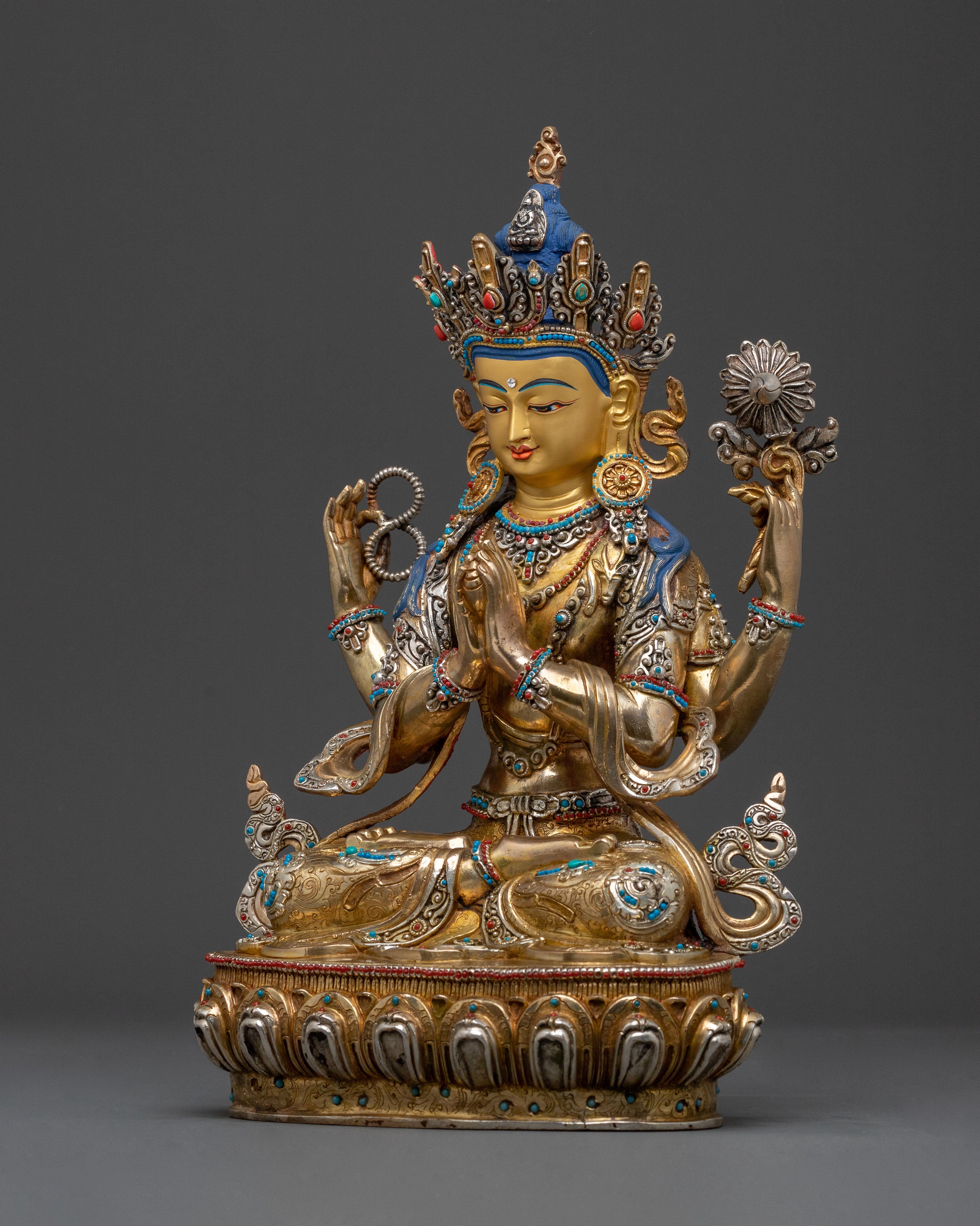 Chenrezig 24K Gold Gilded Traditional Statue | Meditation Decor