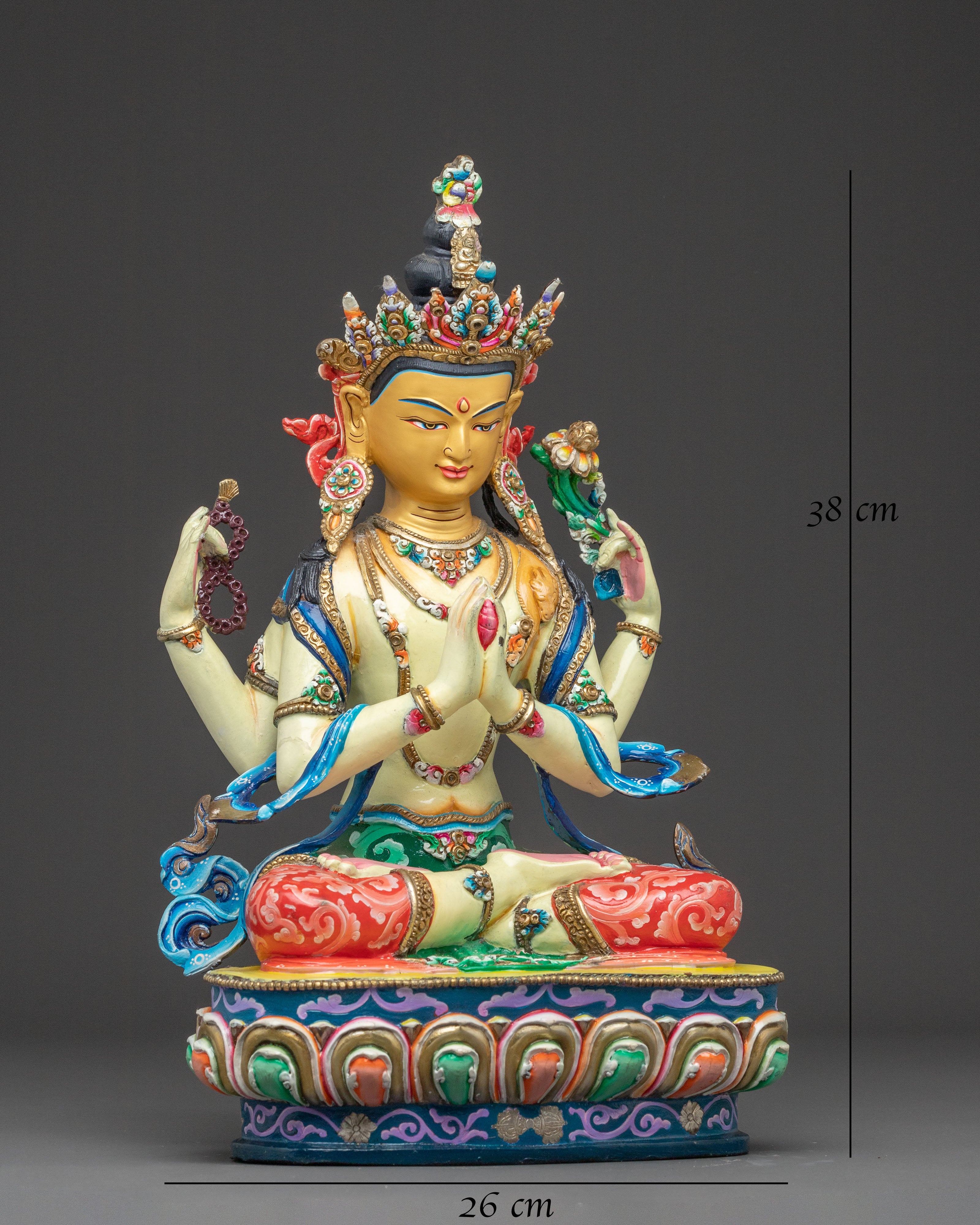 Chenrezig Guardian of Mercy Statue | Hand-Gilded Copper