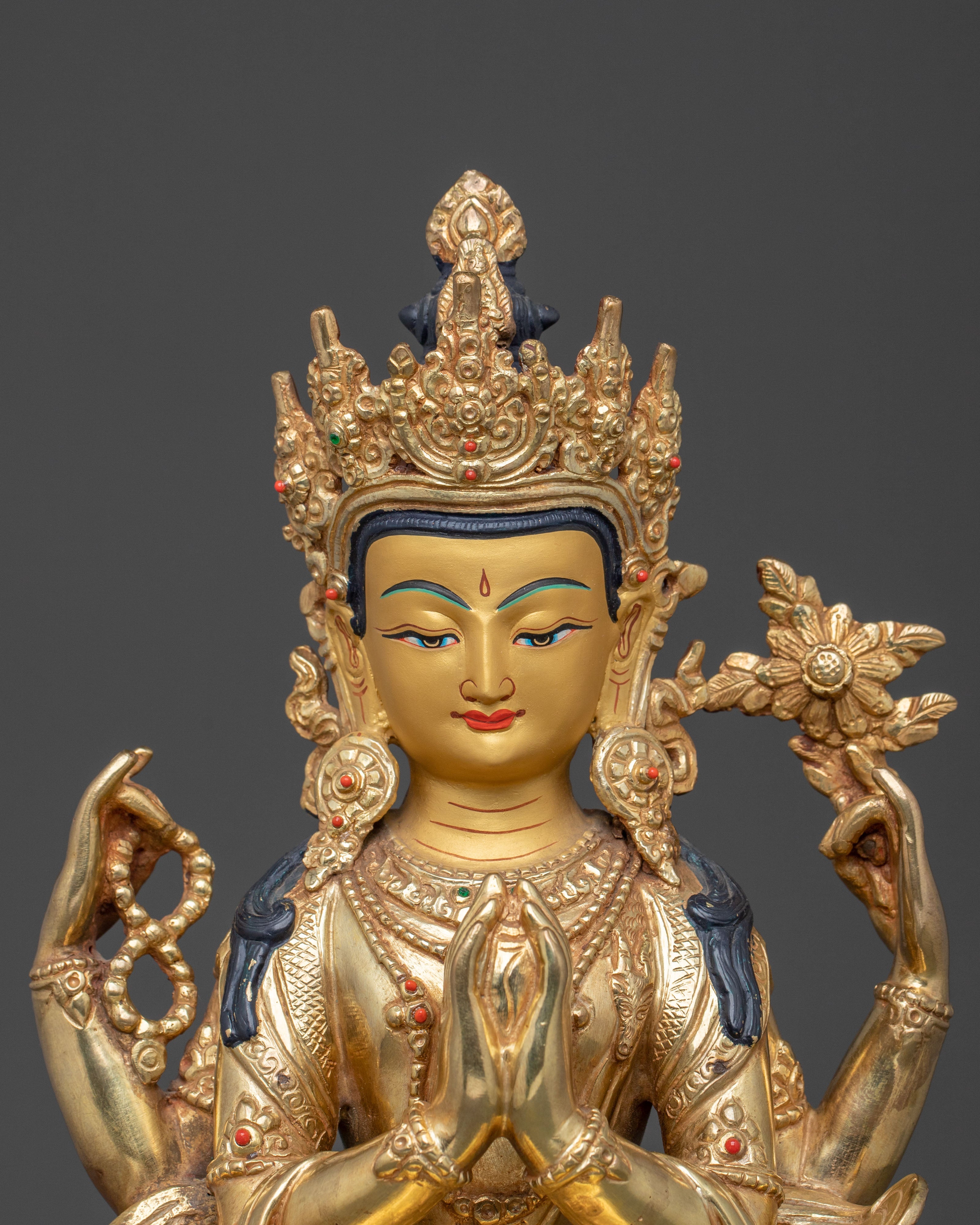 Handmade Chenrezig Statue: Compassion Bodhisattva