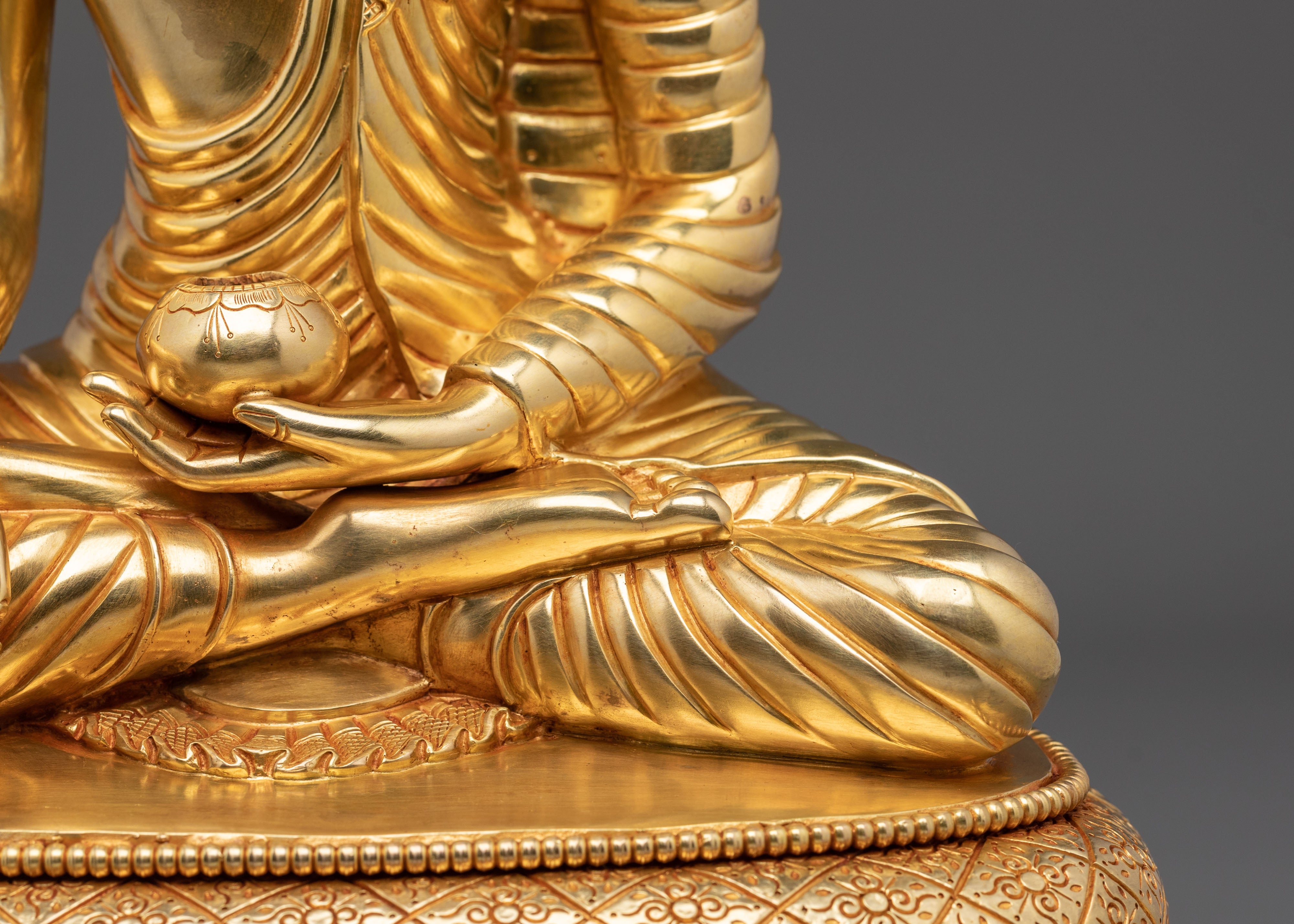 Gautama Buddha 24K Gold Gilded Sculpture: Divine Serenity