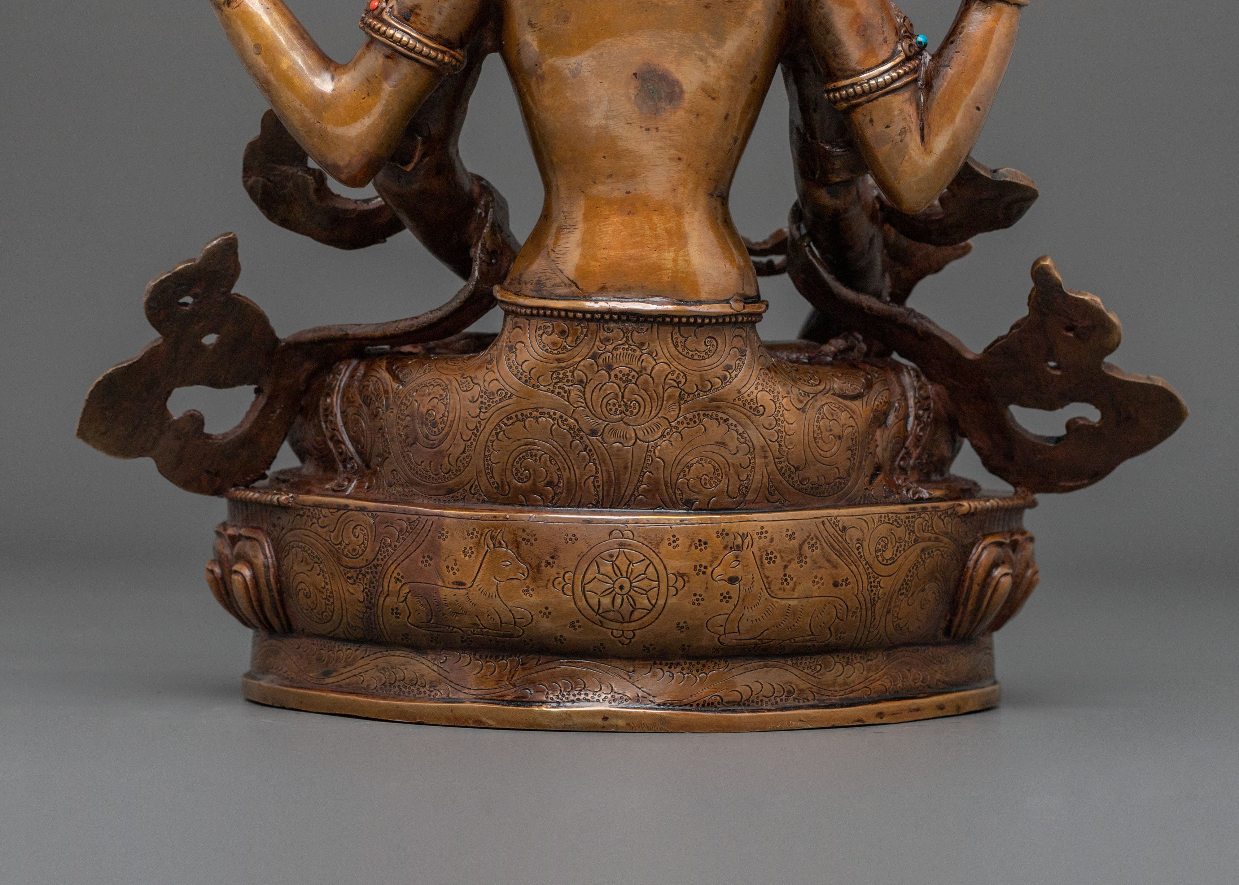 Four-Armed Chenrezig Golden Sculpture | Home Decor