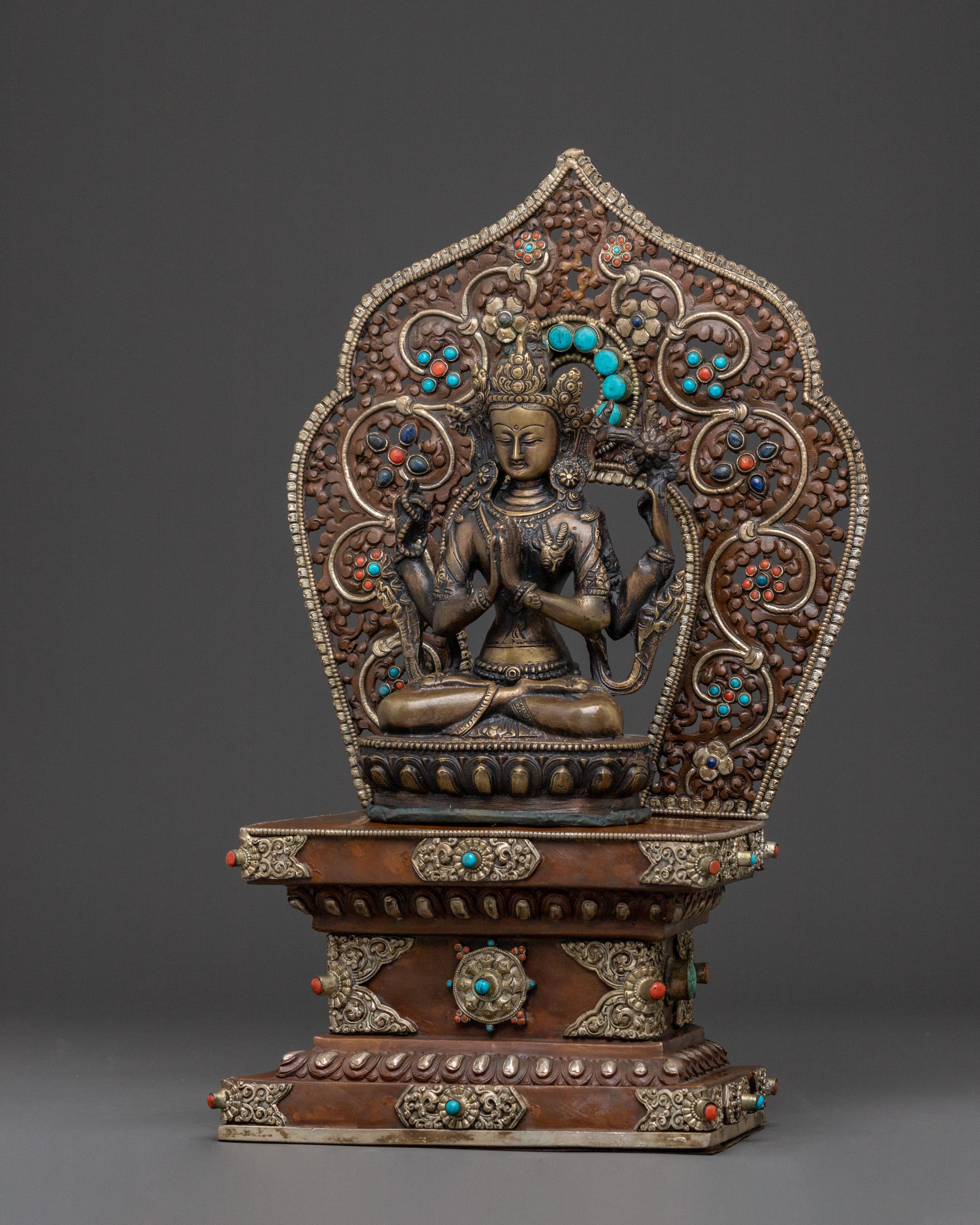 Chenrezig Statue on Throne | Spiritual Figure