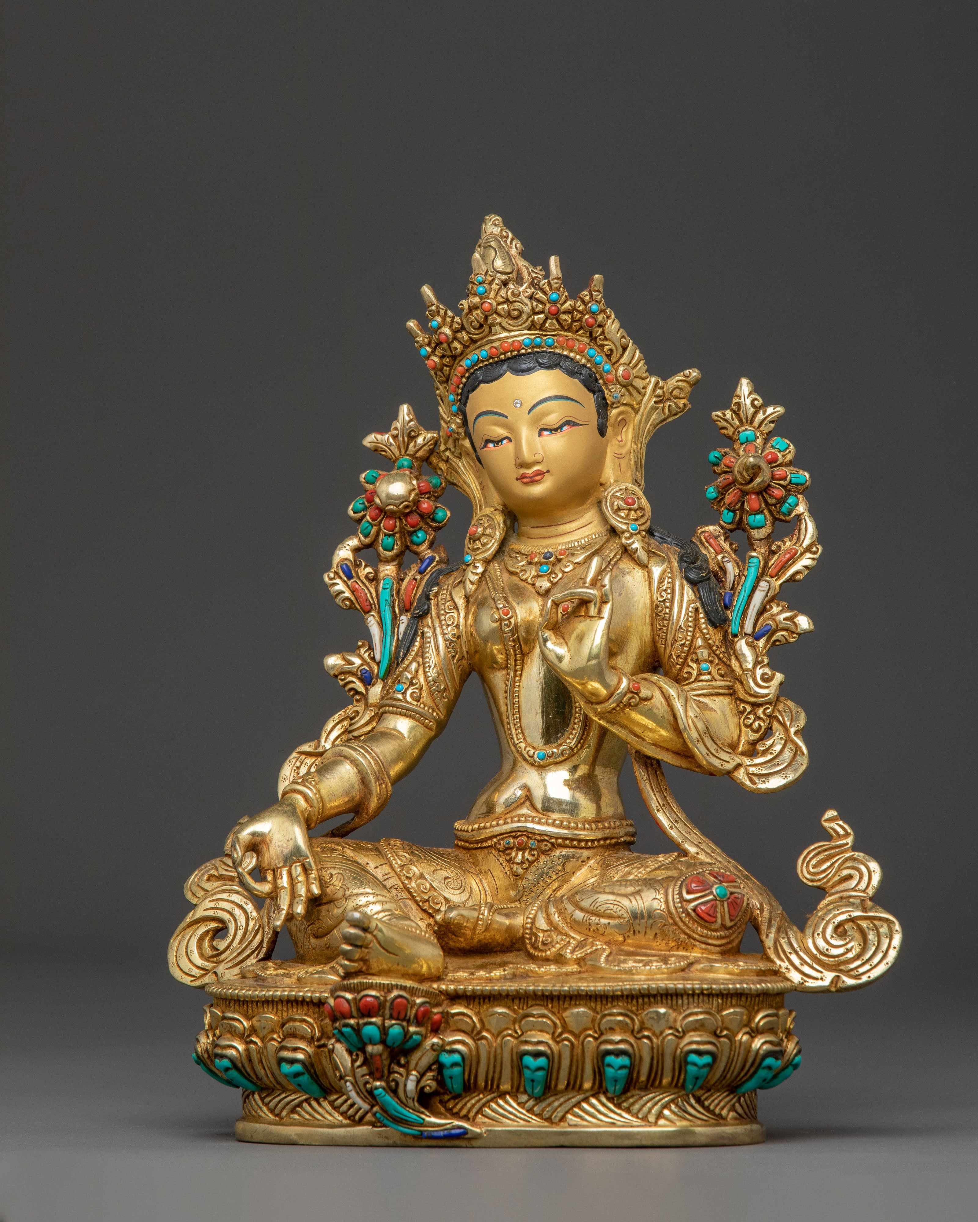 Green Tara Compassion Statue – Gilded Copper Artwork