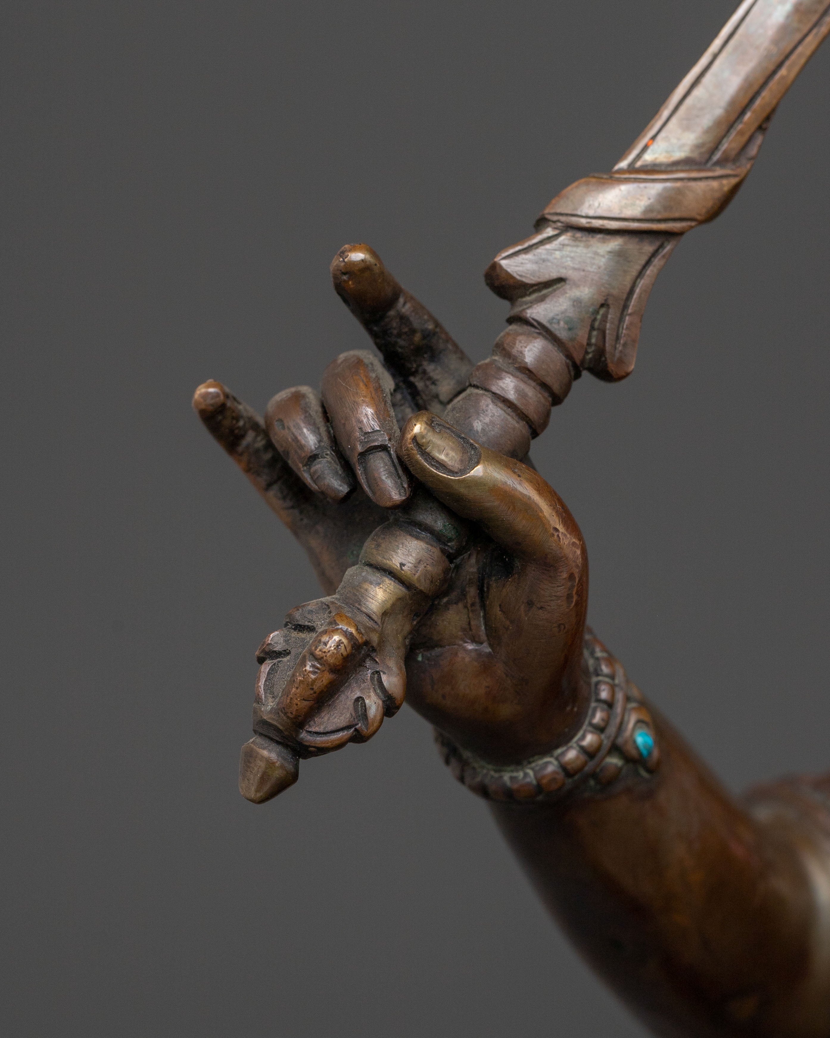 Wisdom Statue of Manjushri: Oxidized Copper Figurine