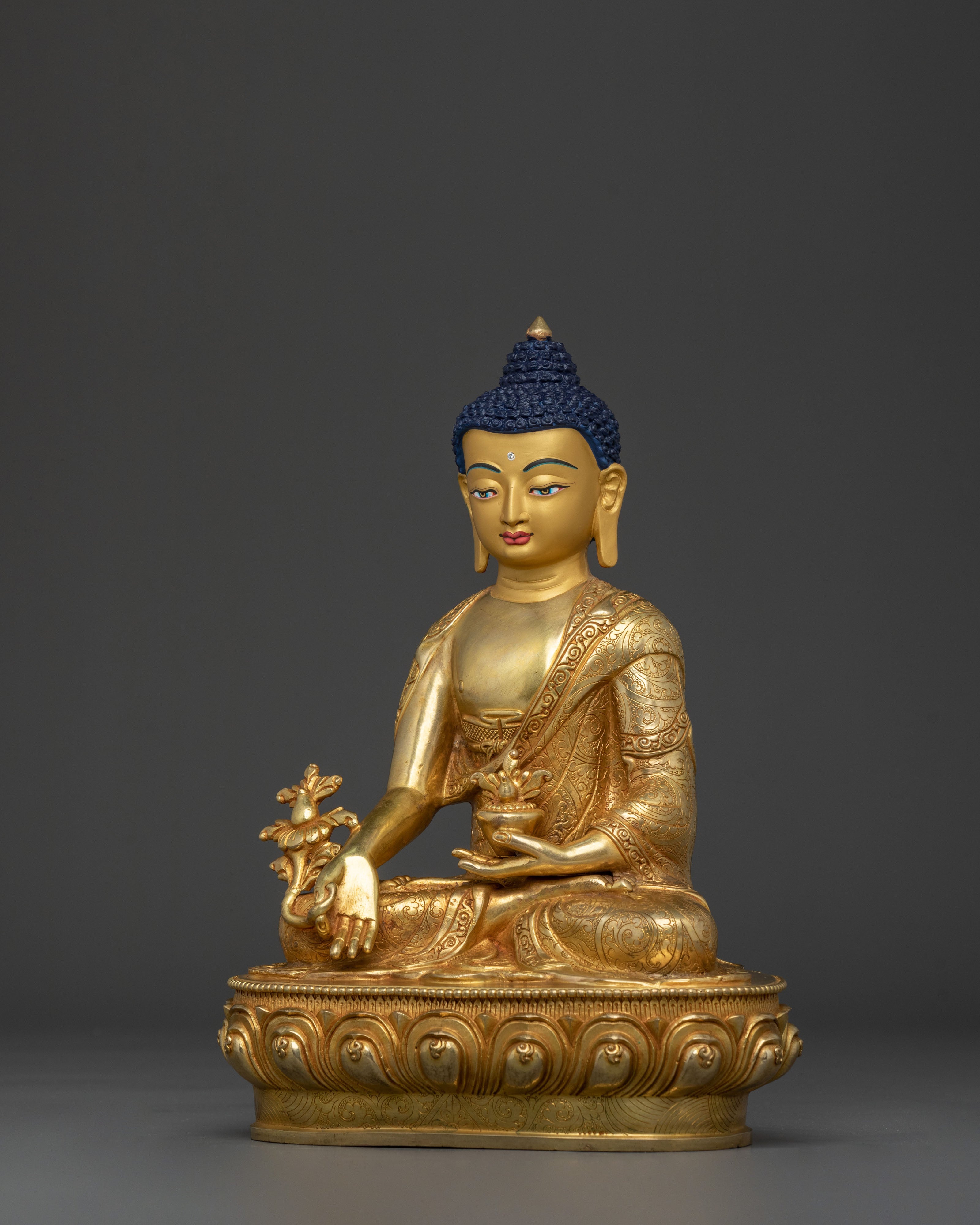 Medicine Buddha Peaceful Healing Figurine | 24K Gold Gilded Buddhist Sculpture