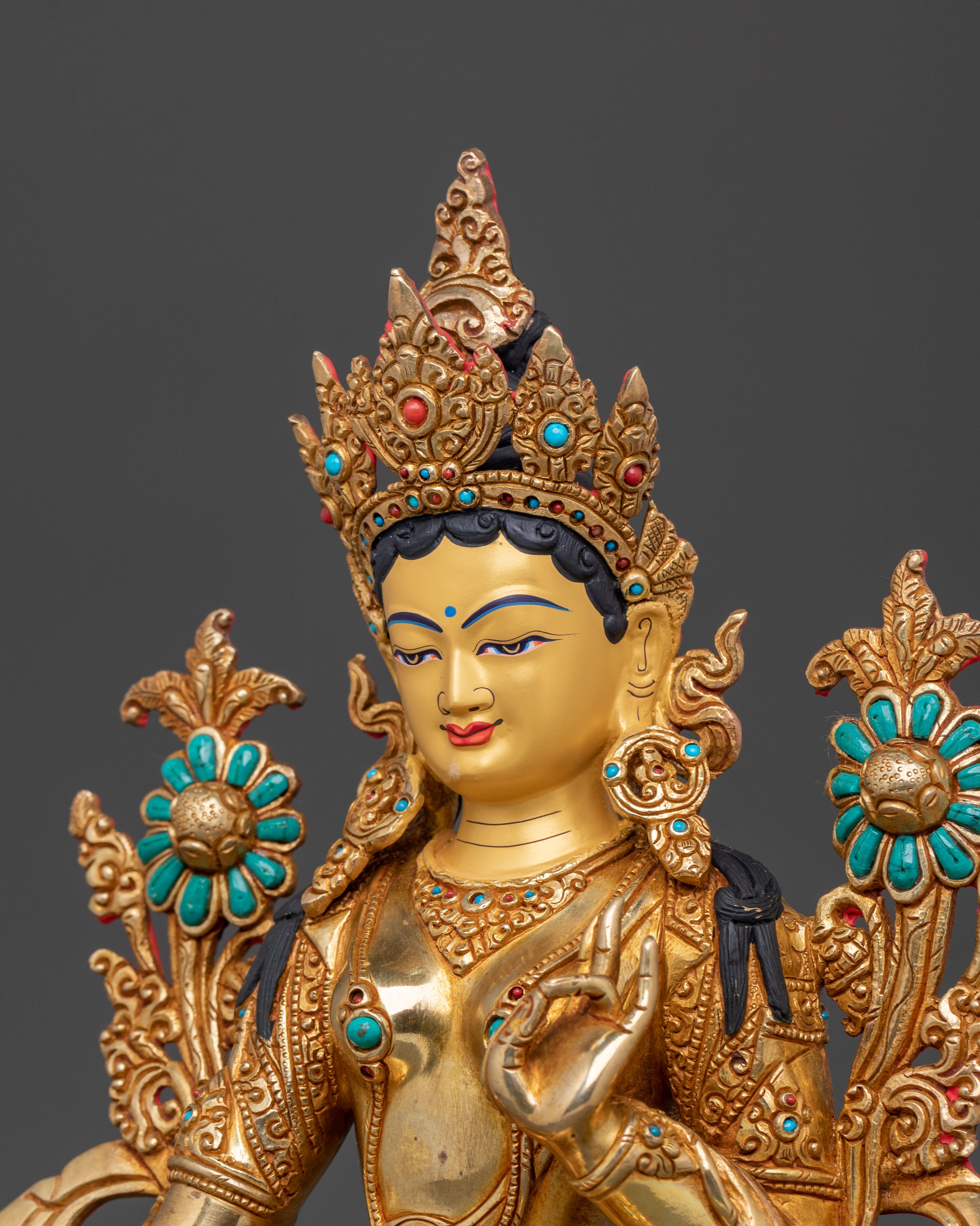 Green Tara 24K Gold Gilded Statue: Compassion Protector