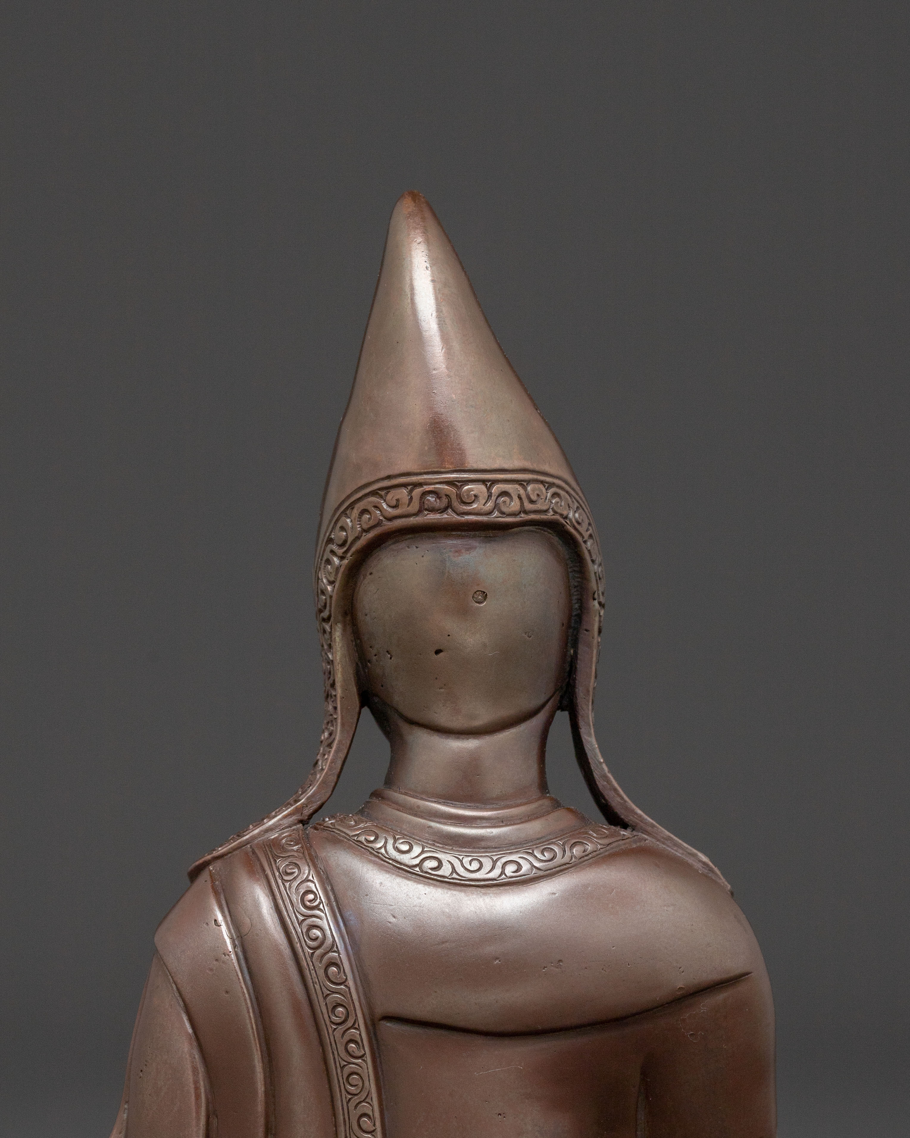 Tsongkhapa Copper Statue with Disciples: Oxidized Finish