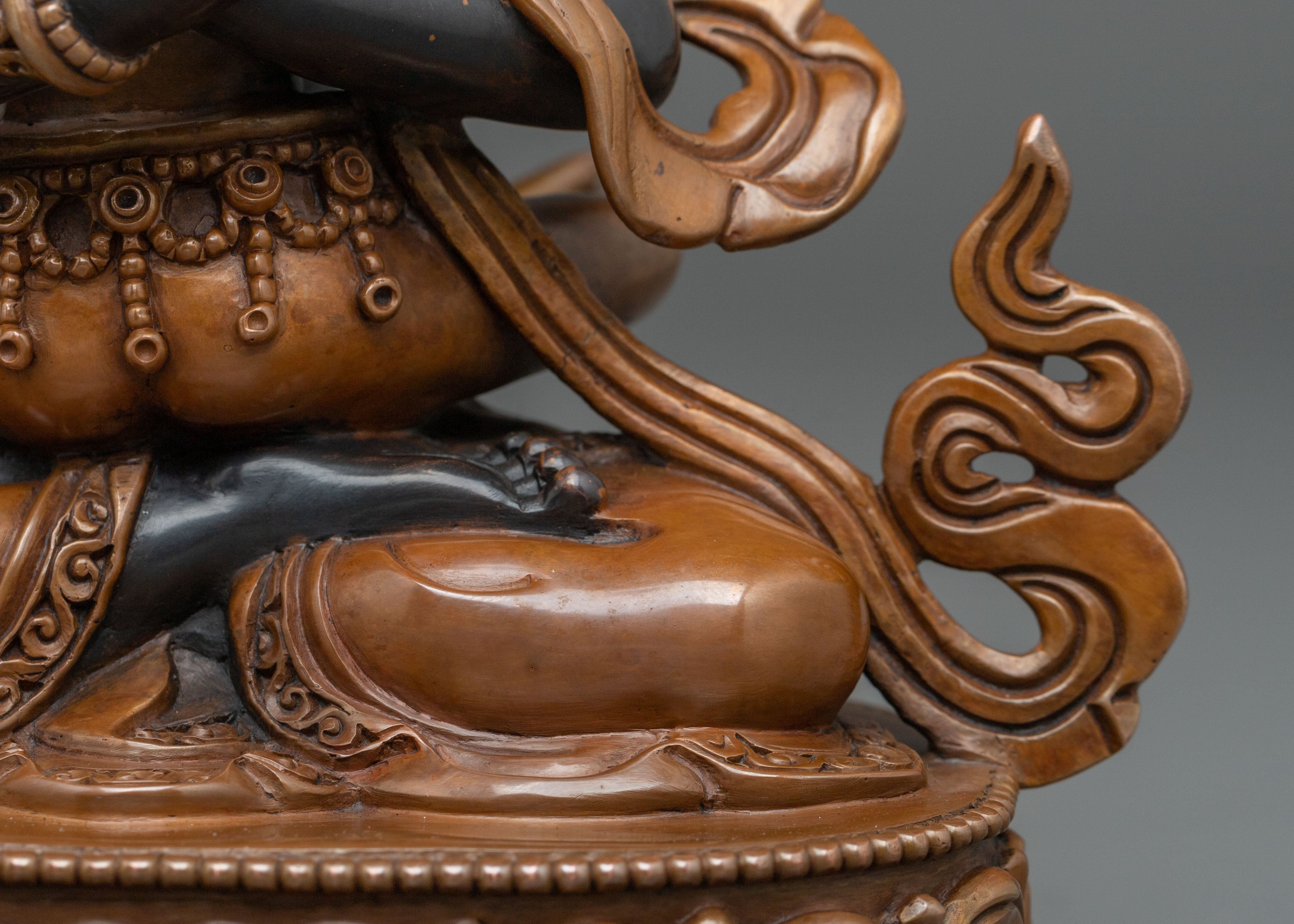 Vajradhara Sacred Sculpture with Consort: Oxidized Copper Staue