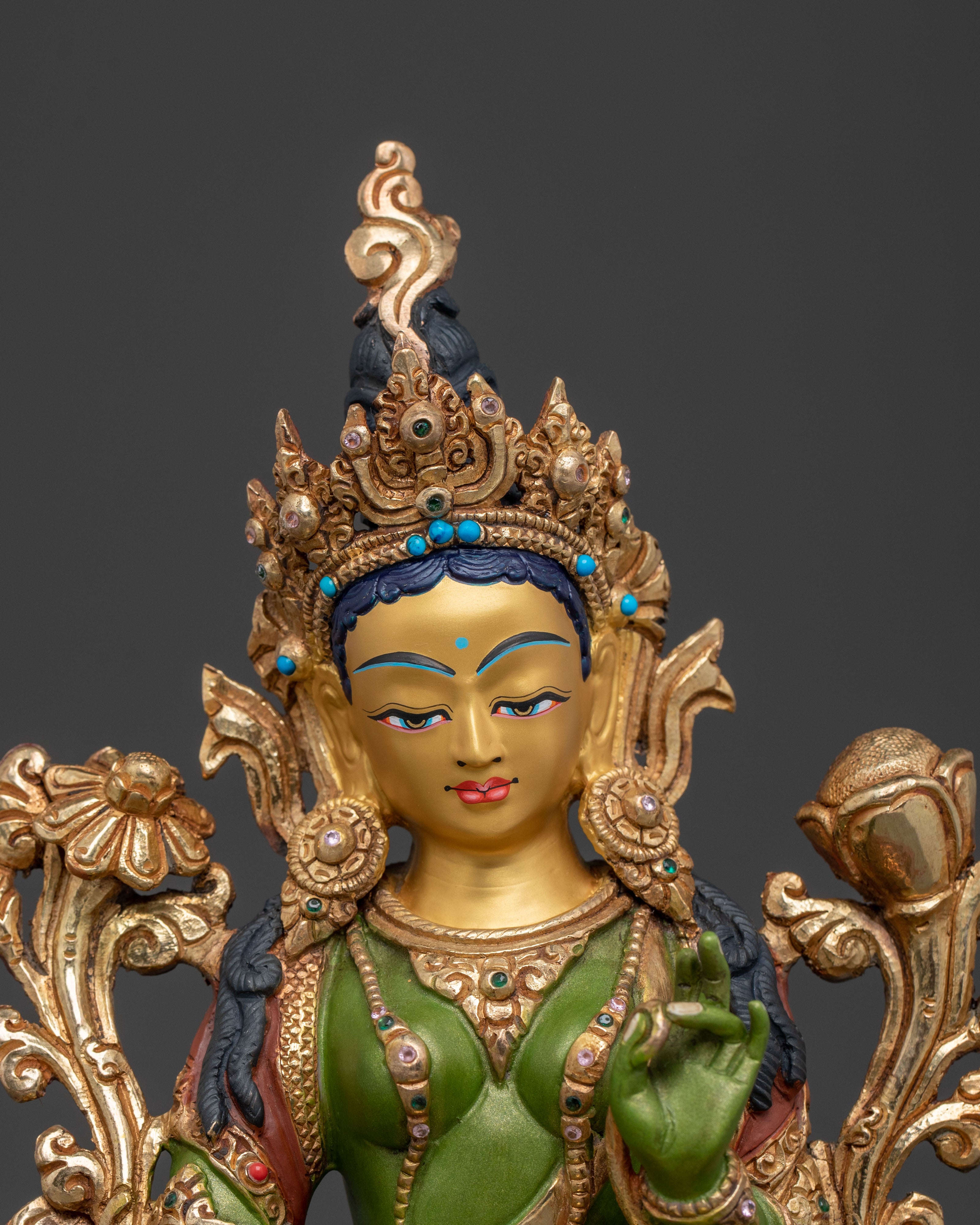 Green Tara Statue | 24K Gold Gilded Sacred Guardian