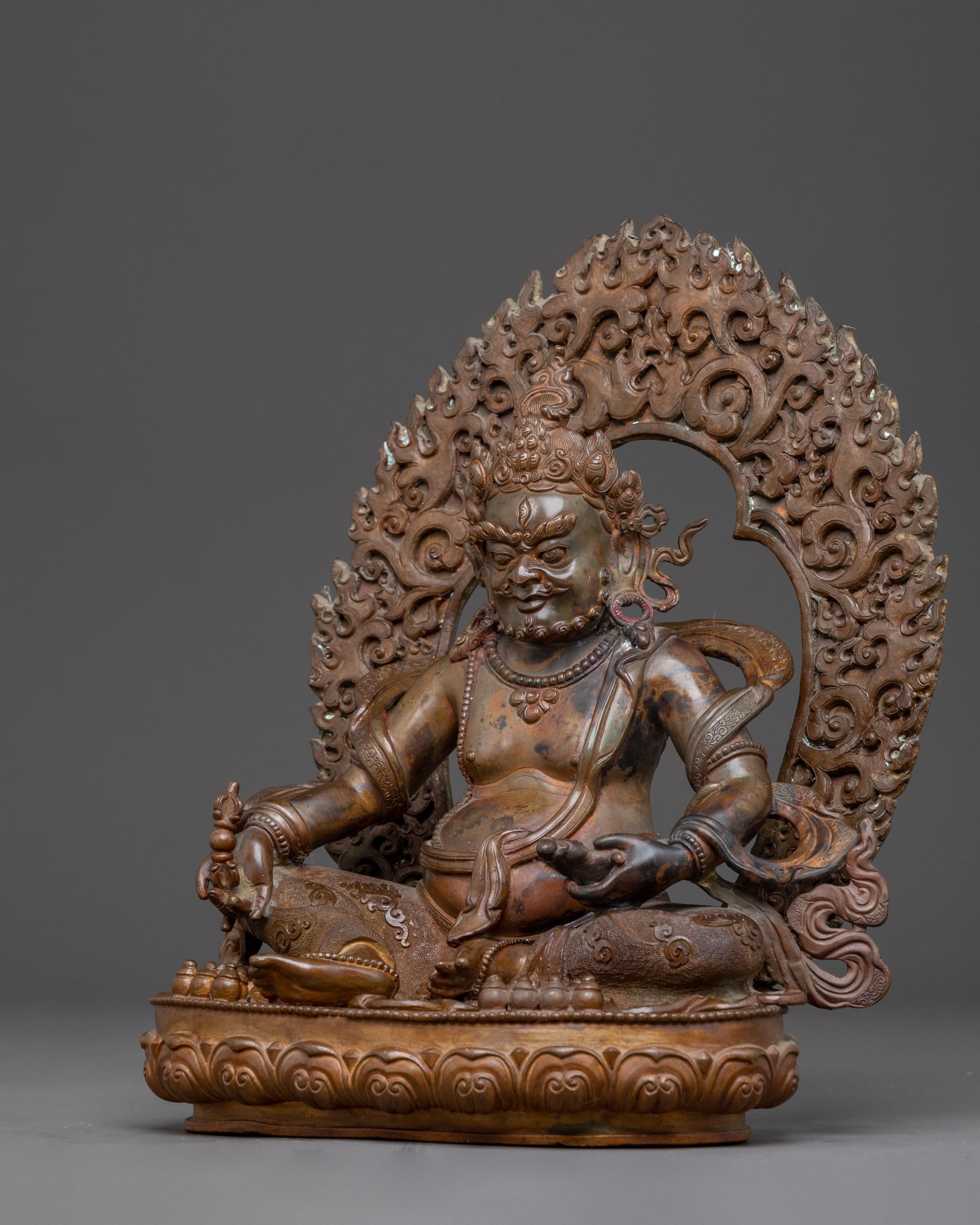 Dzambhala Statue of Wealth and Abundance – Antique Oxidized Copper