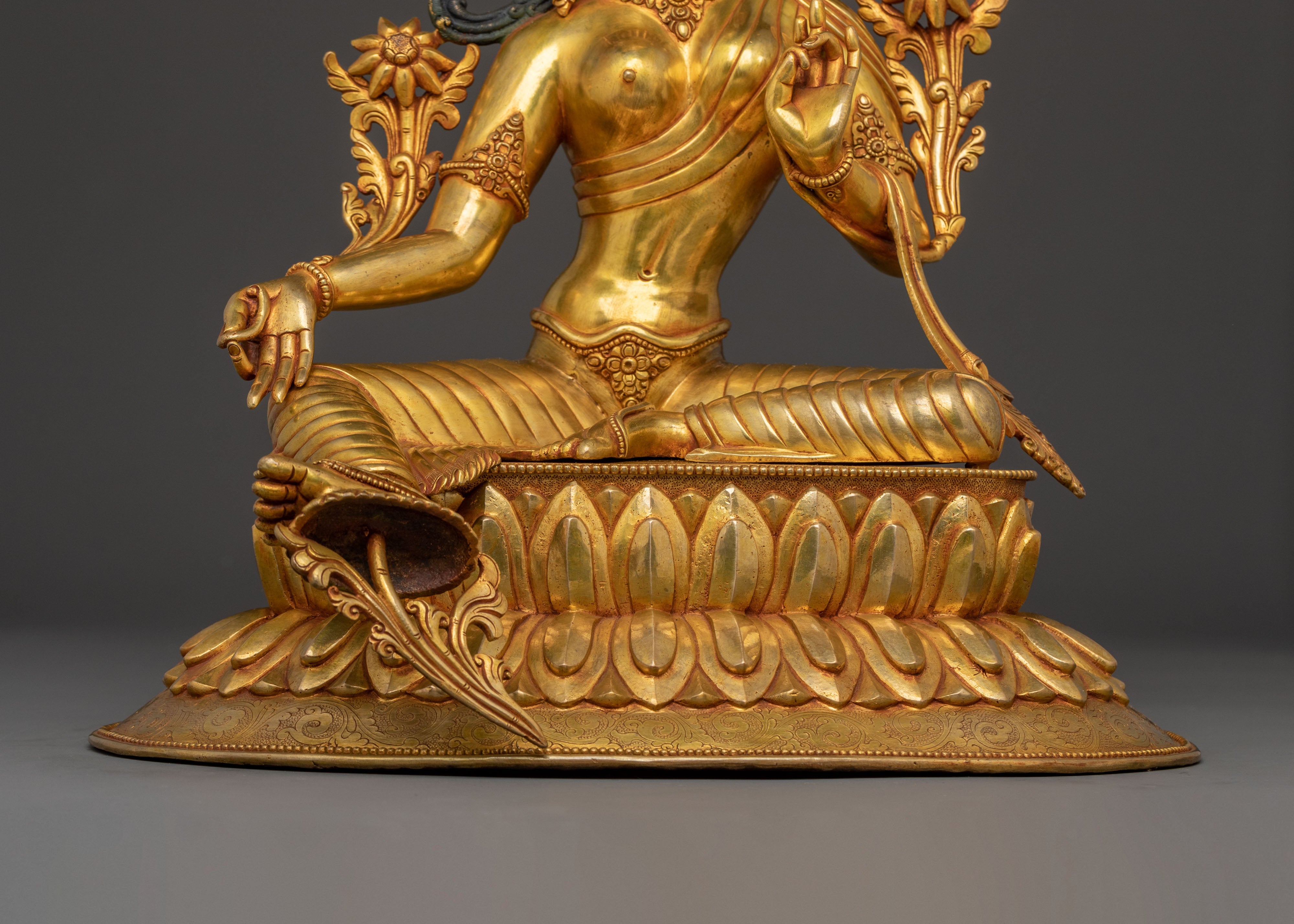 Victorious Green Tara Statue | 24k Gold Gilded Statue