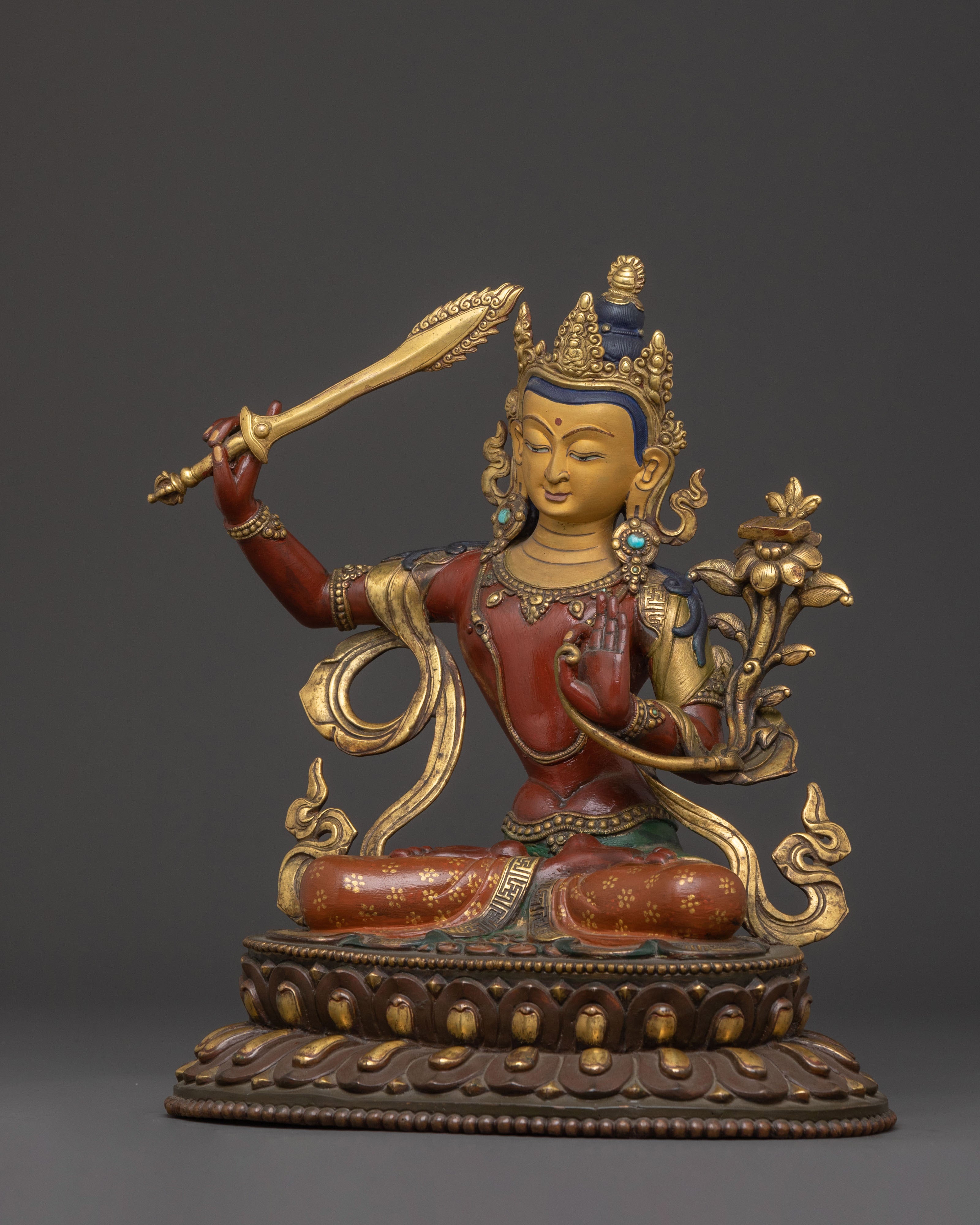 Manjushri 24K Gold Gilded Statue | Enlightened Form