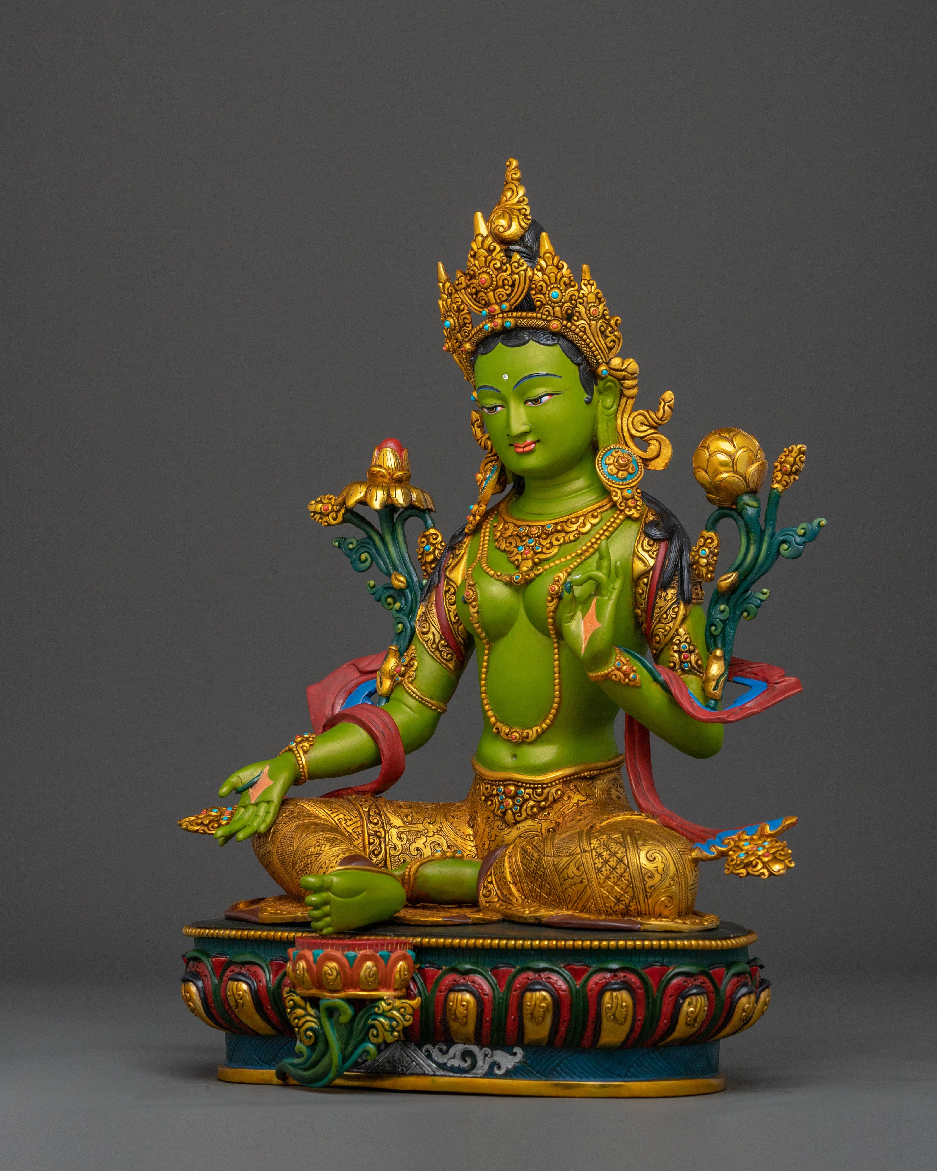 Handcrafted Green Tara Spiritual Statue | Home Decor