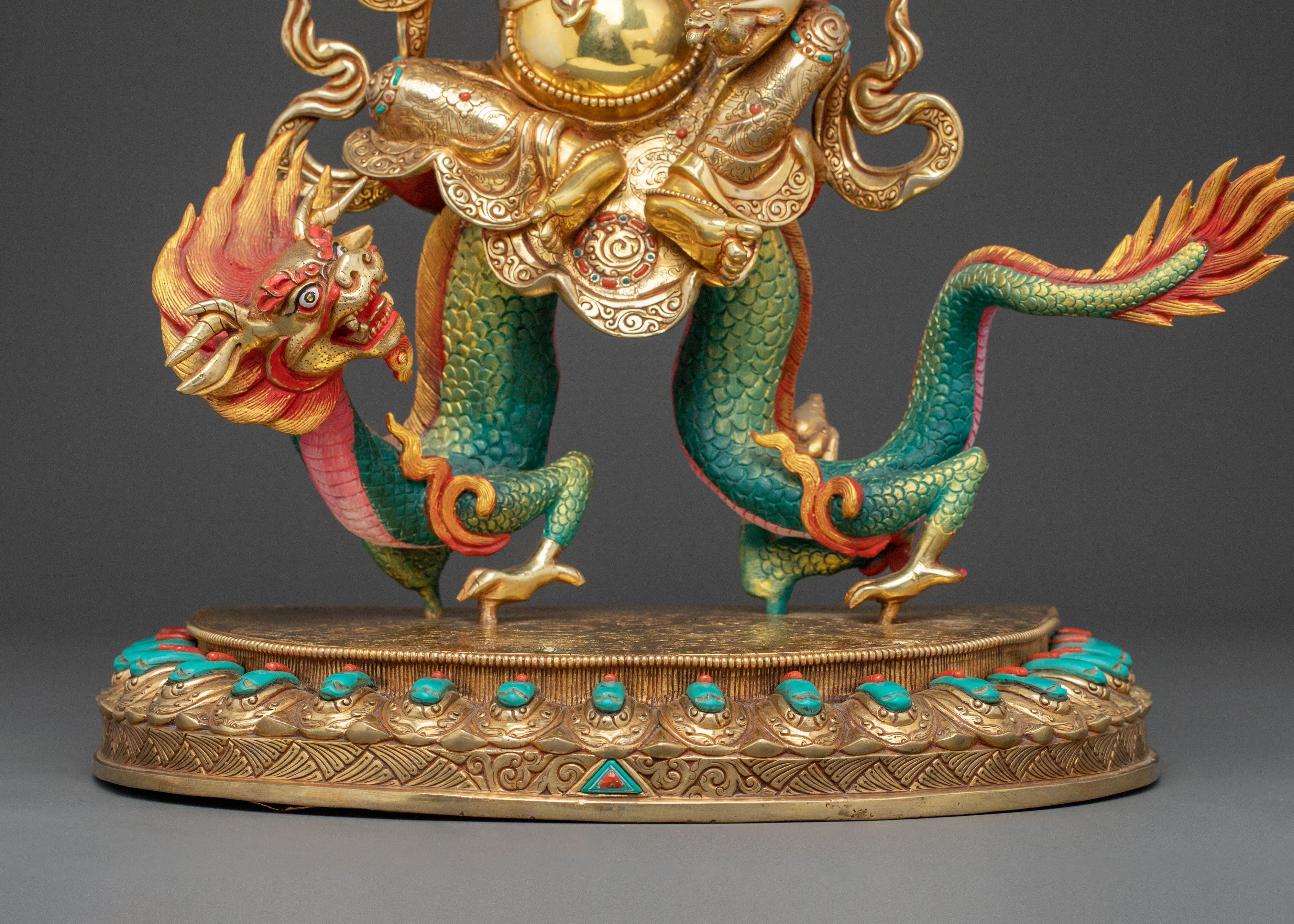Wealth Deity White Dzambhala Handcrafted Statue - 24K Gold Gilded