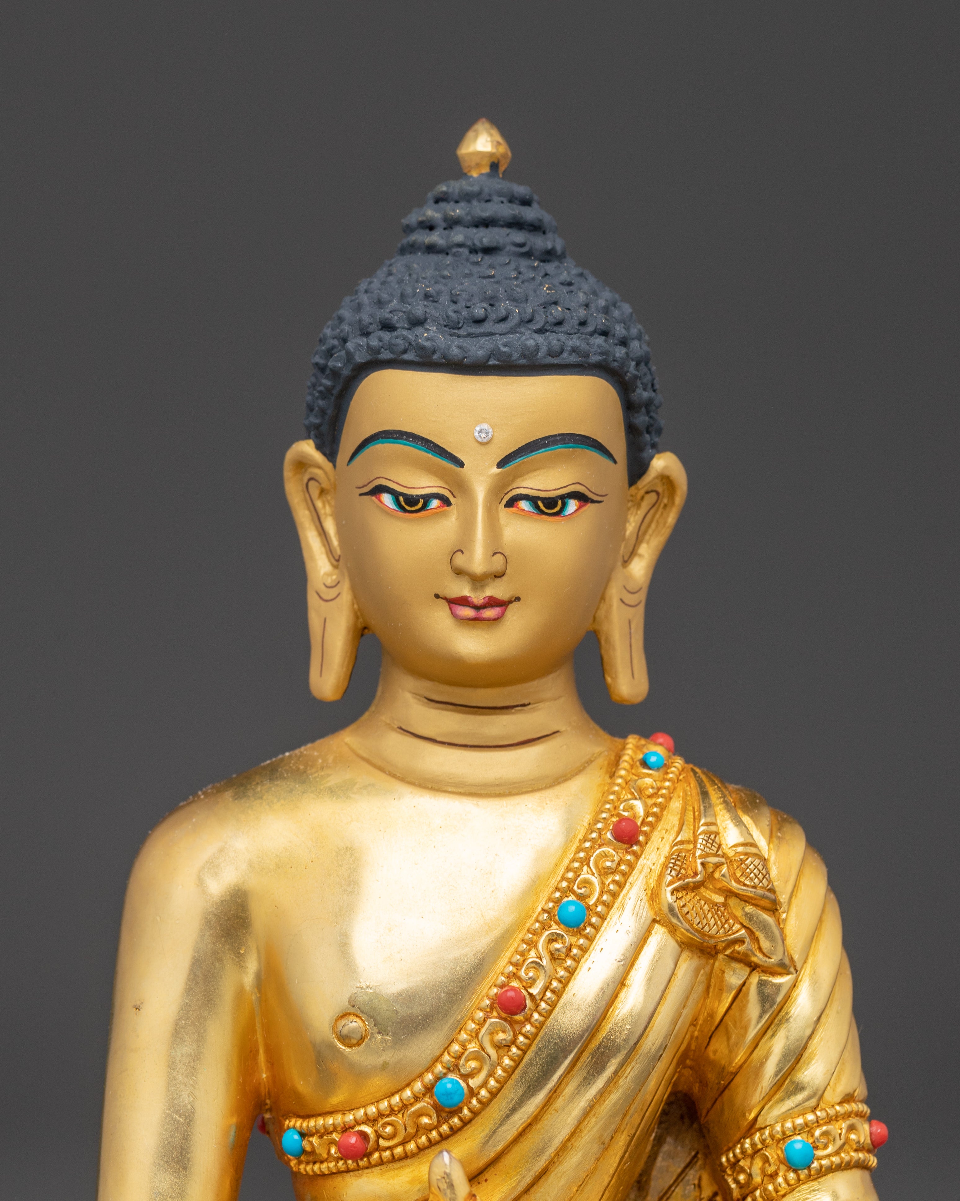 Himalayan Handmade Three Buddha Statue Set: 24K Gold Gilded