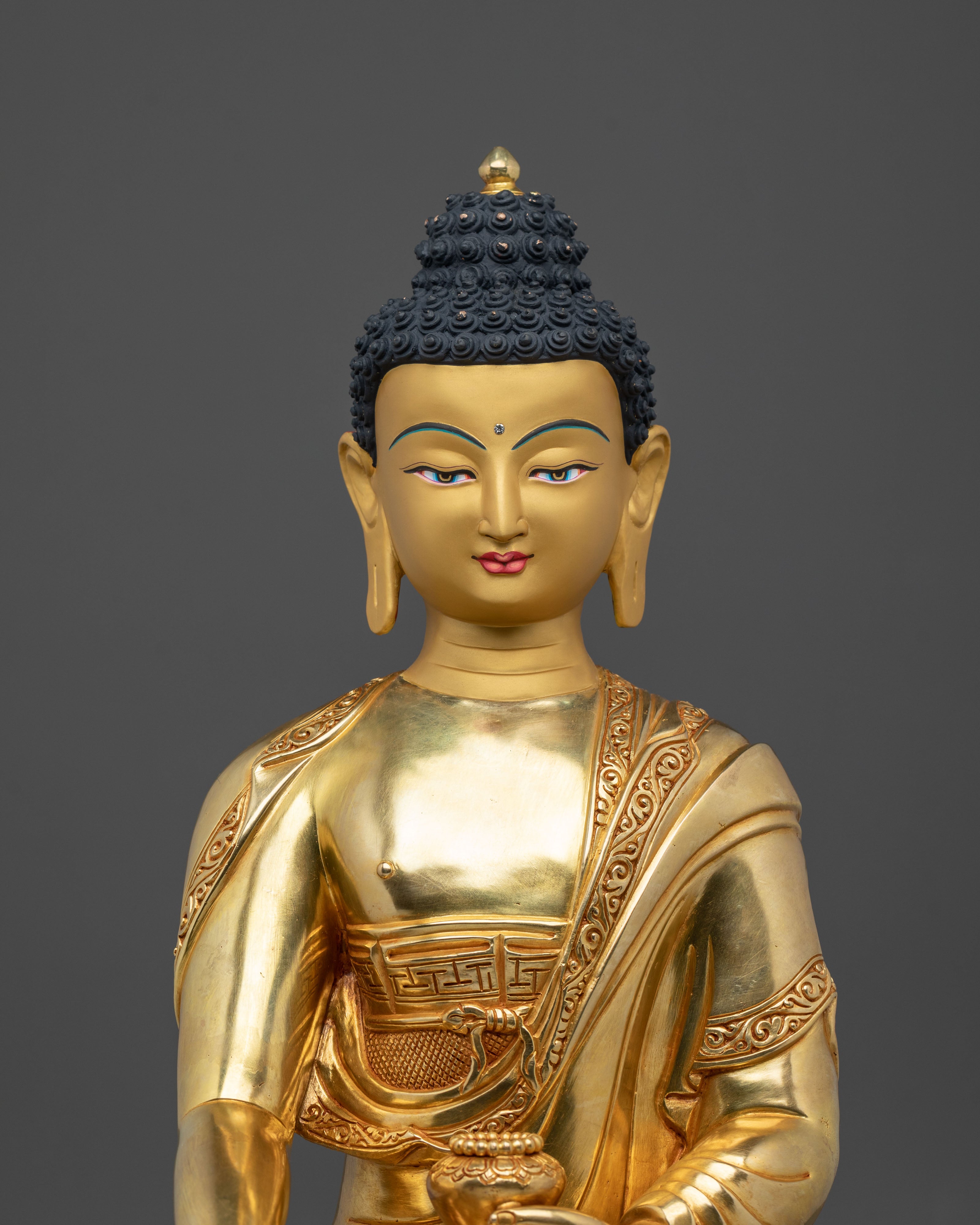Shakyamuni Buddha Sacred Dharma Altar Figurine - 24K Gilded Copper