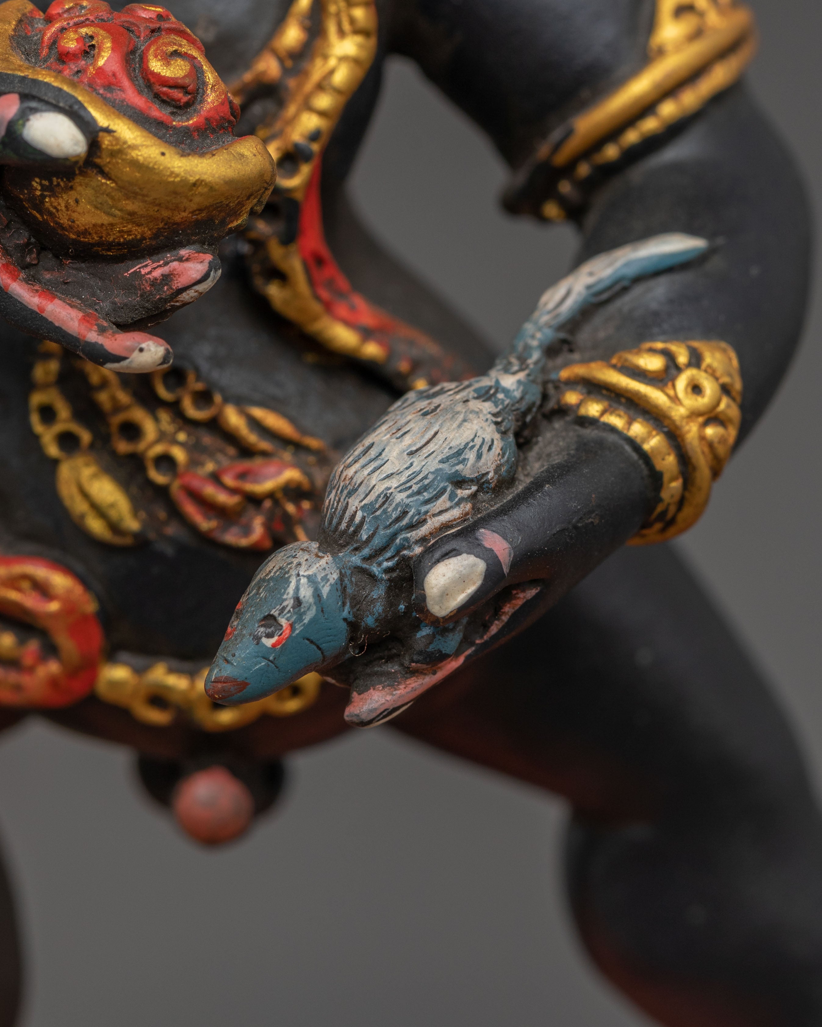 Black Dzambhala Tibetan Statue: Hand-Painted Copper Art
