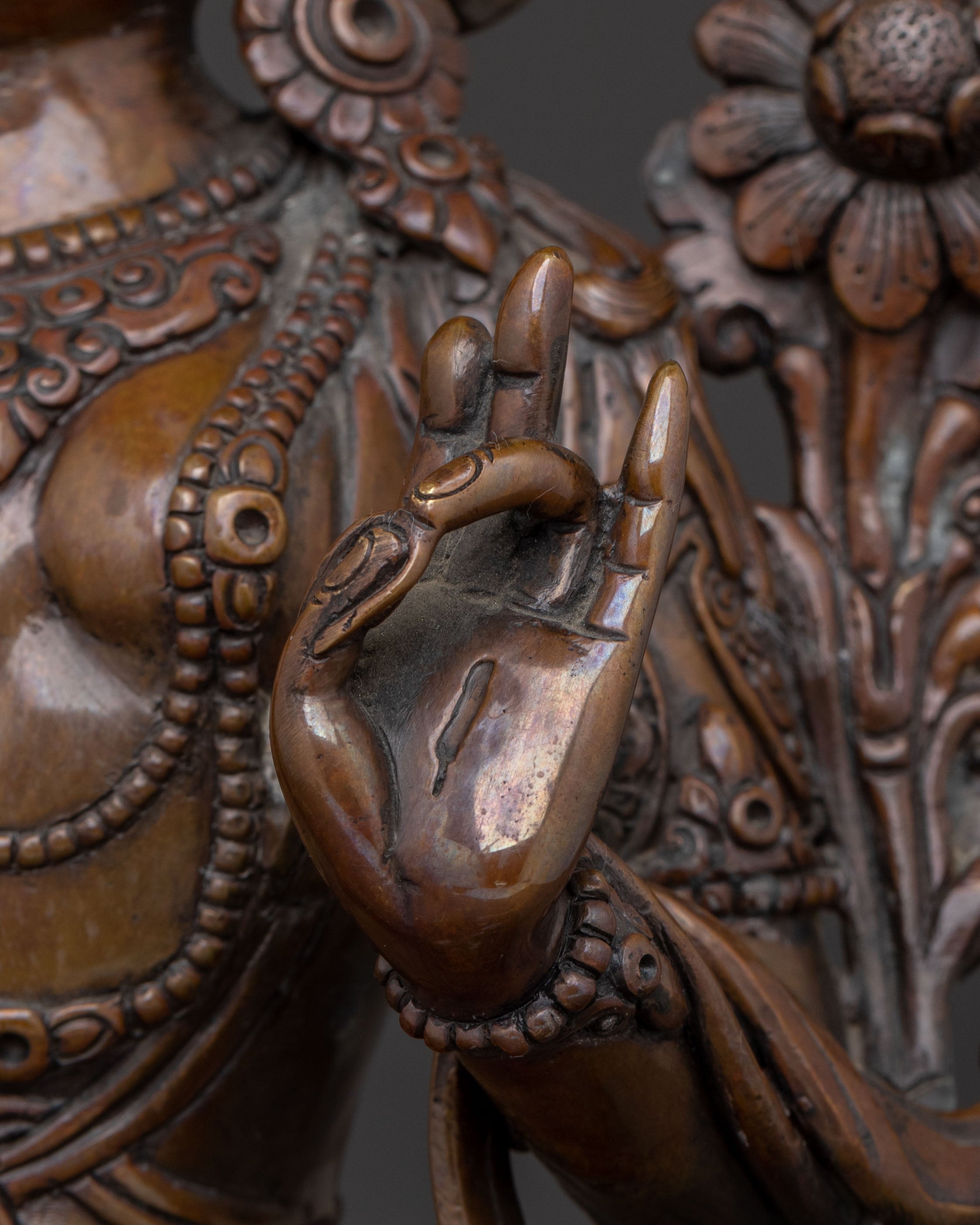 White Tara Oxidized Copper Statue | Spiritual Icon