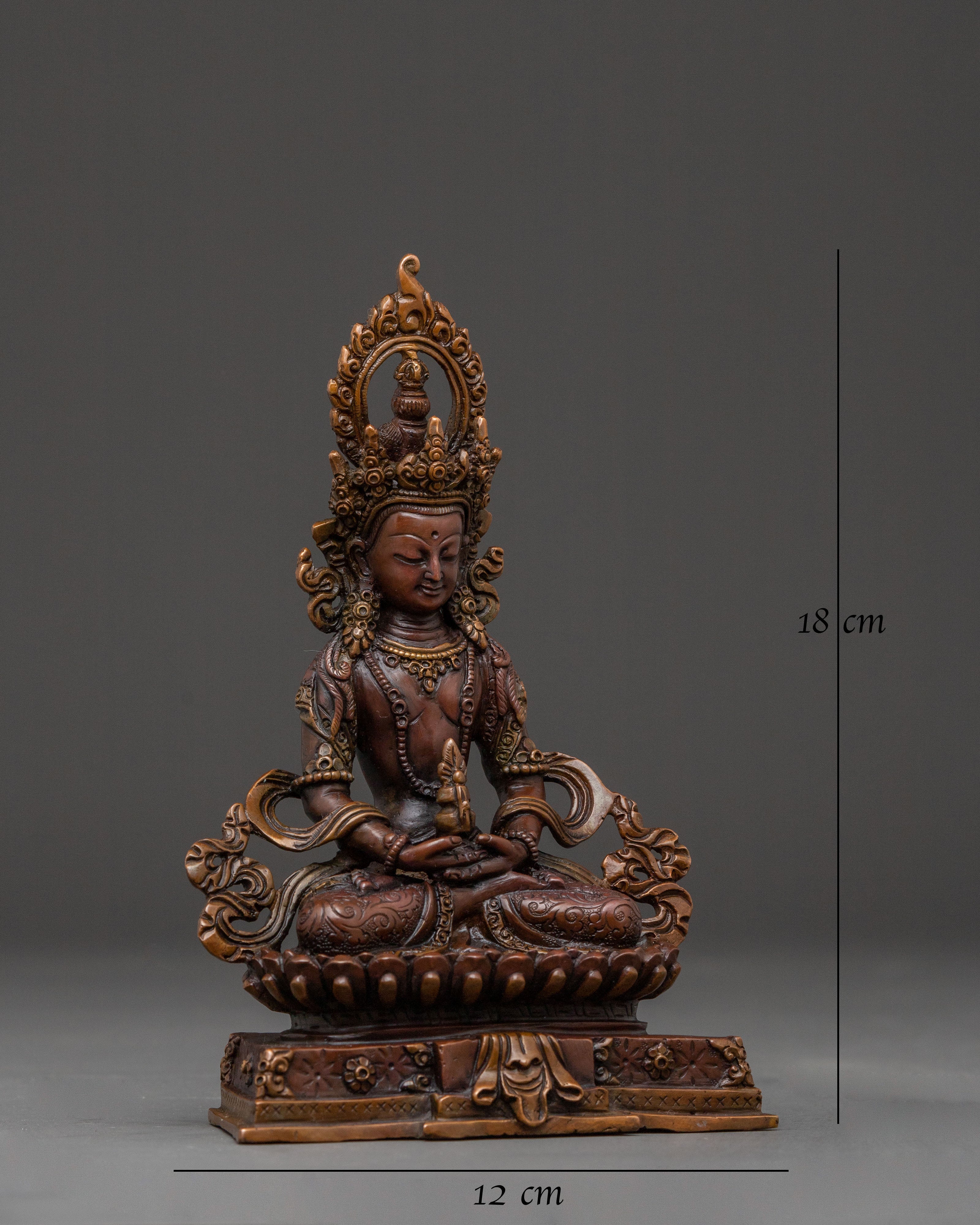 Amitayus Peaceful Longevity Statue - Oxidized Copper