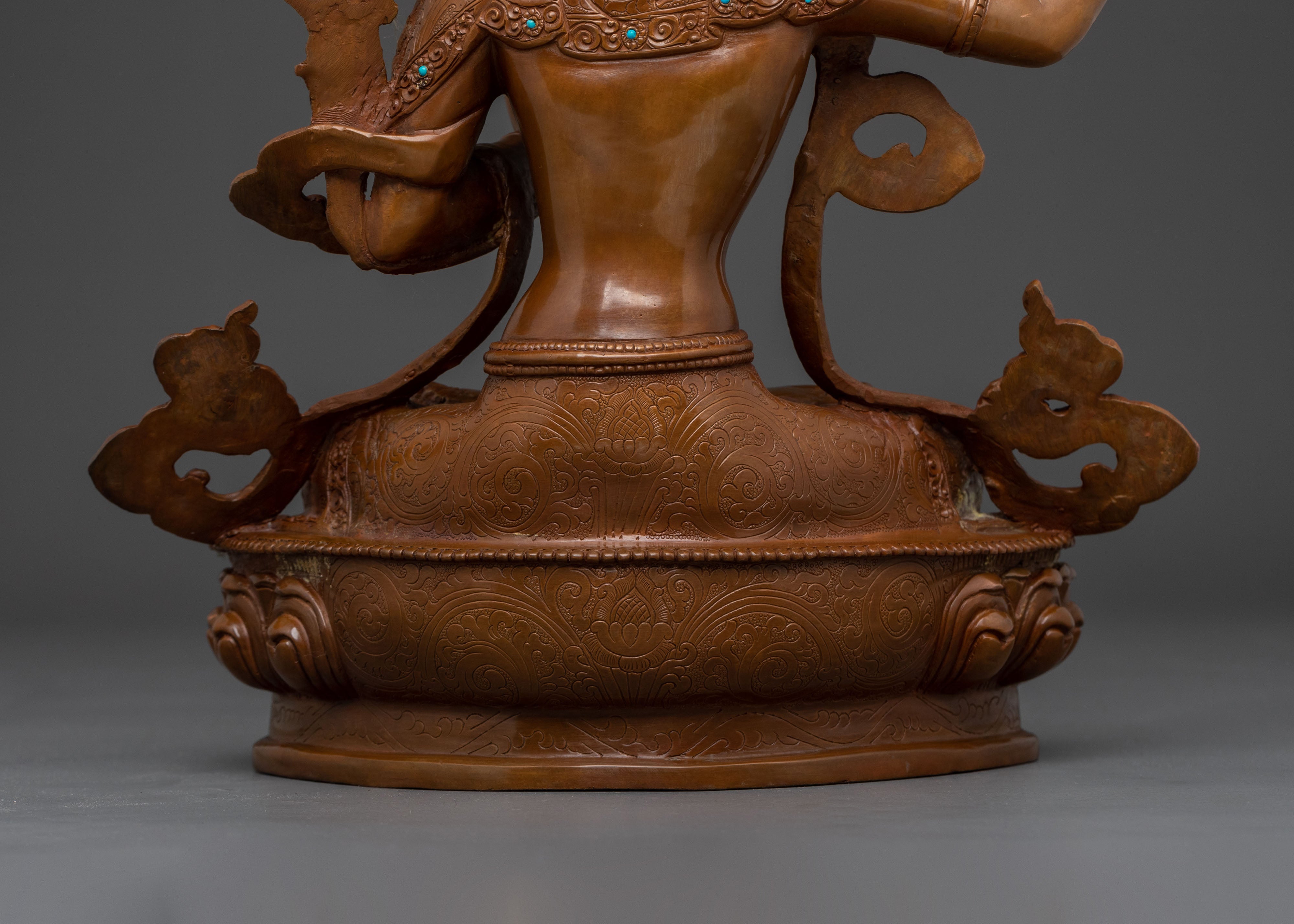 Handmade Manjushri Statue: Oxidized Copper Body