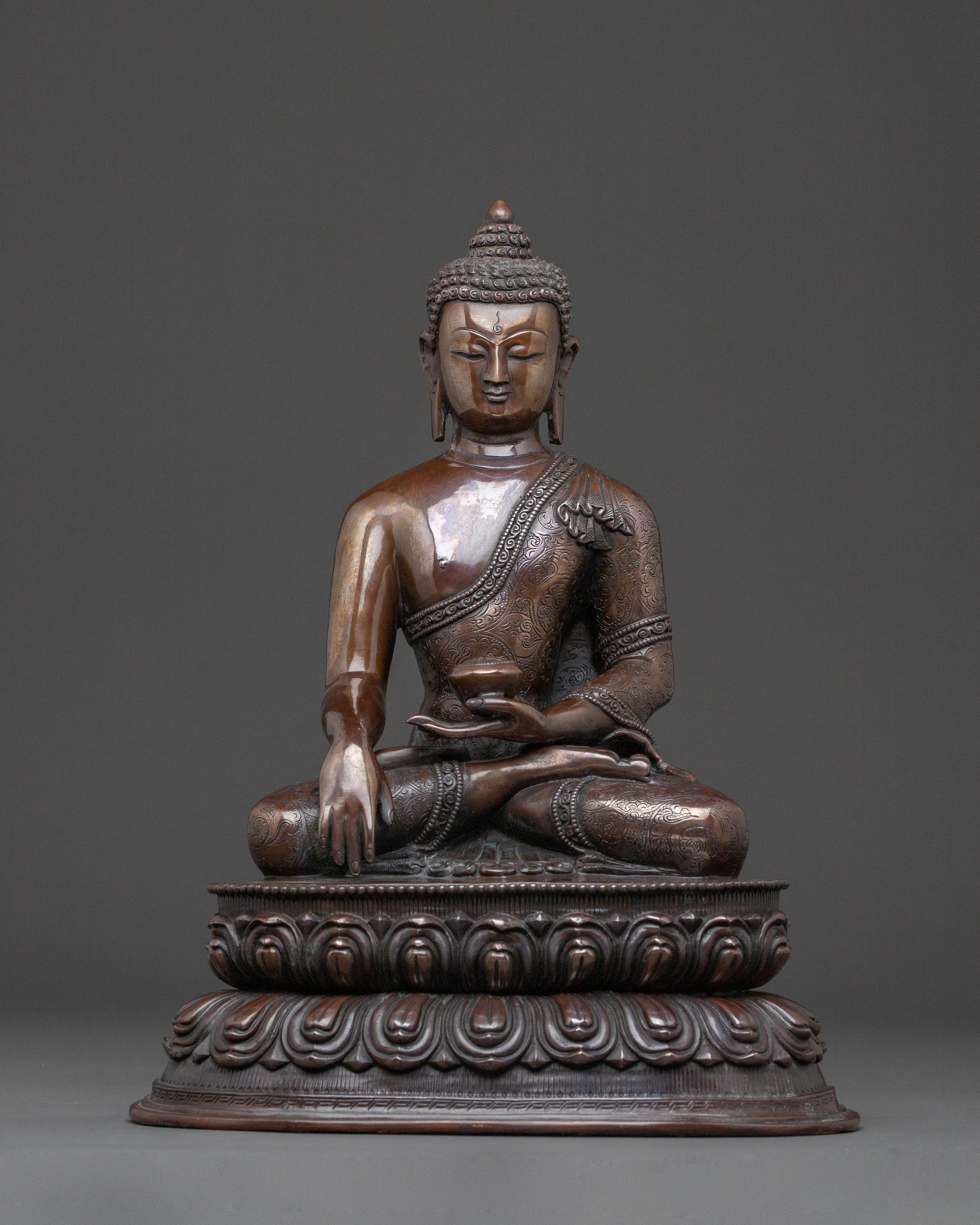 Shakyamuni Buddha Meditation Statue in Oxidized Copper