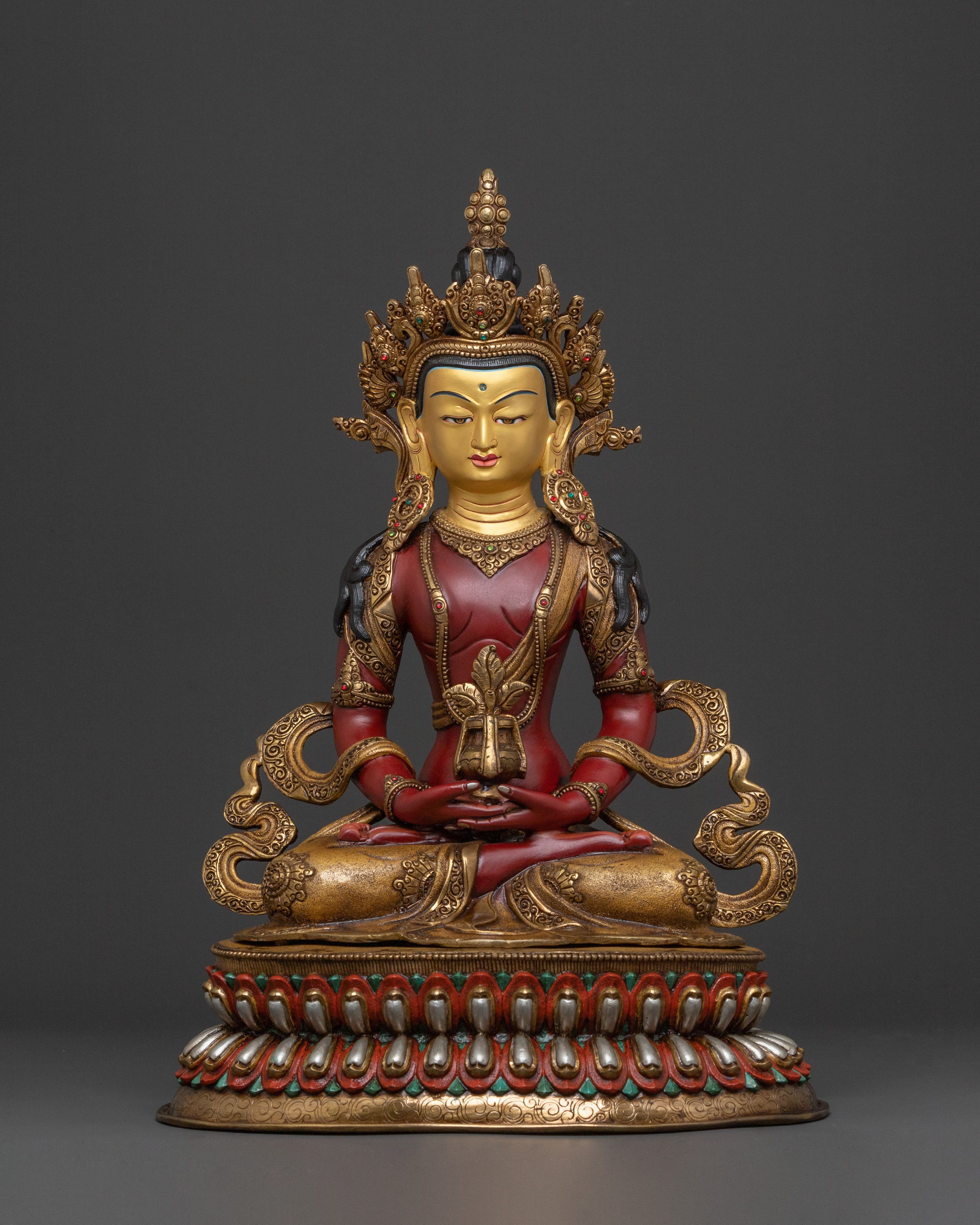Amitayus Spiritual Statue | 24K Gold Gilded Buddhist Sculpture