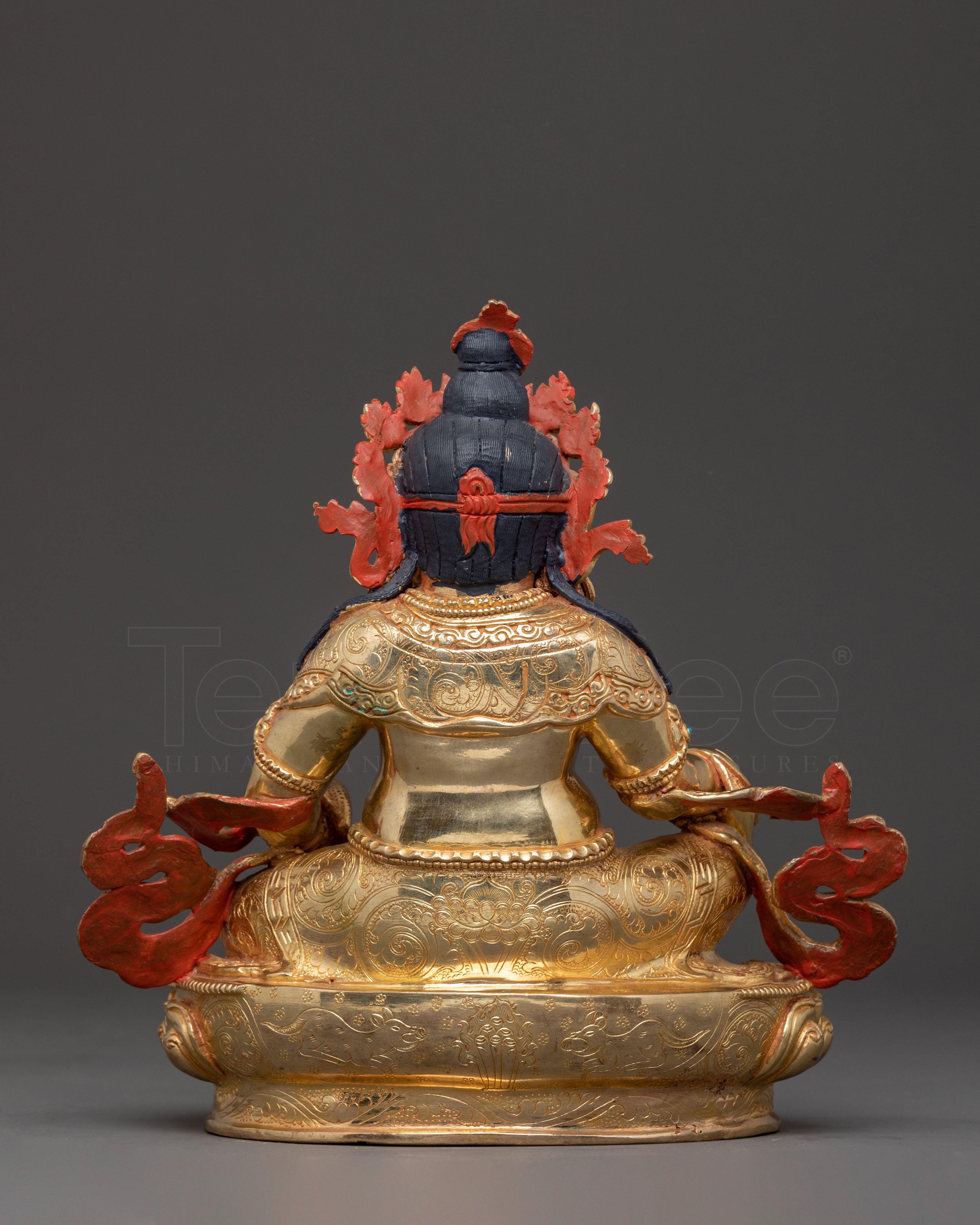 Handcrafted Dzambhala Sculpture: 24K Gold Gilded Statue