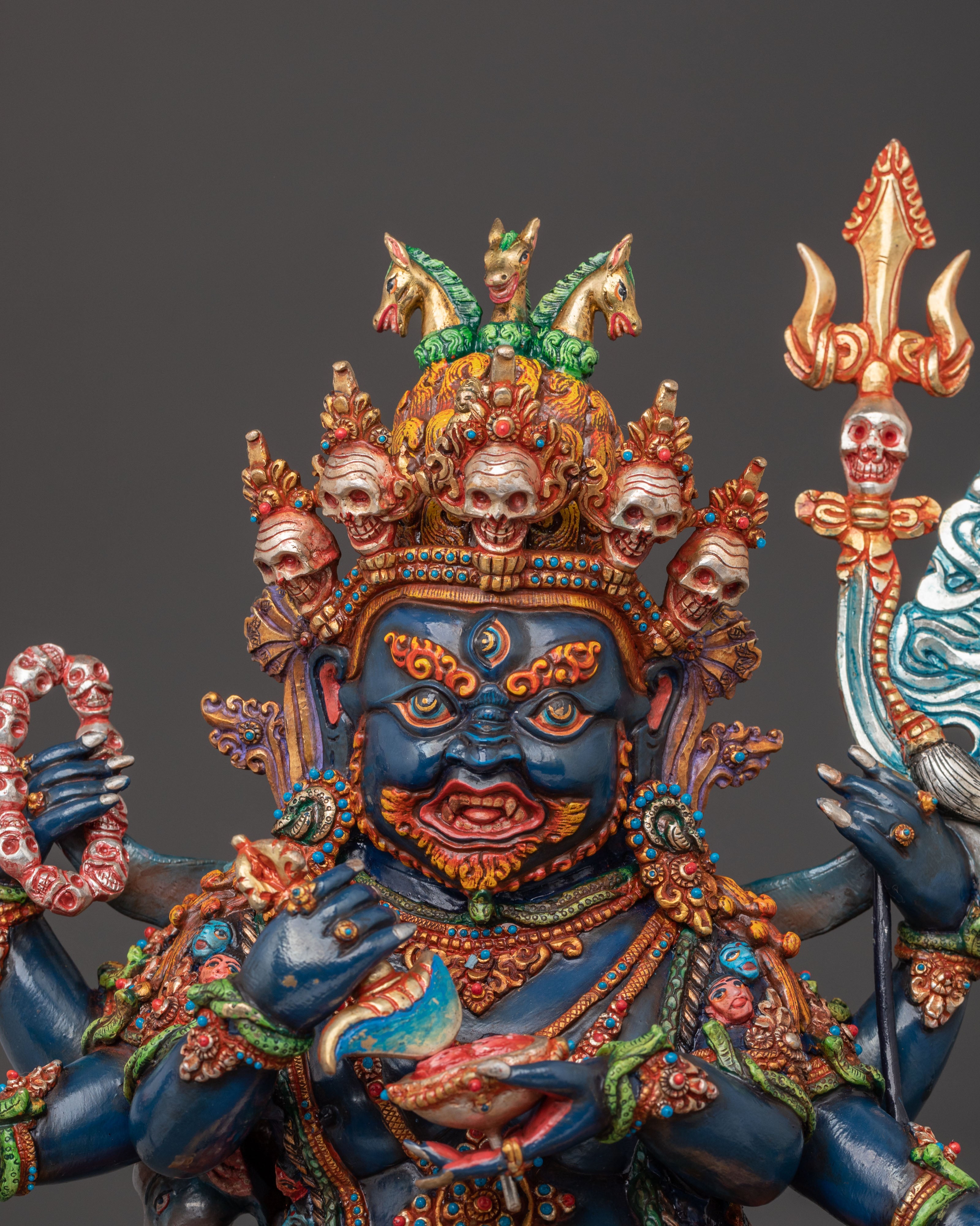 Mahakala Six Arms Protector Sculpture for Altar