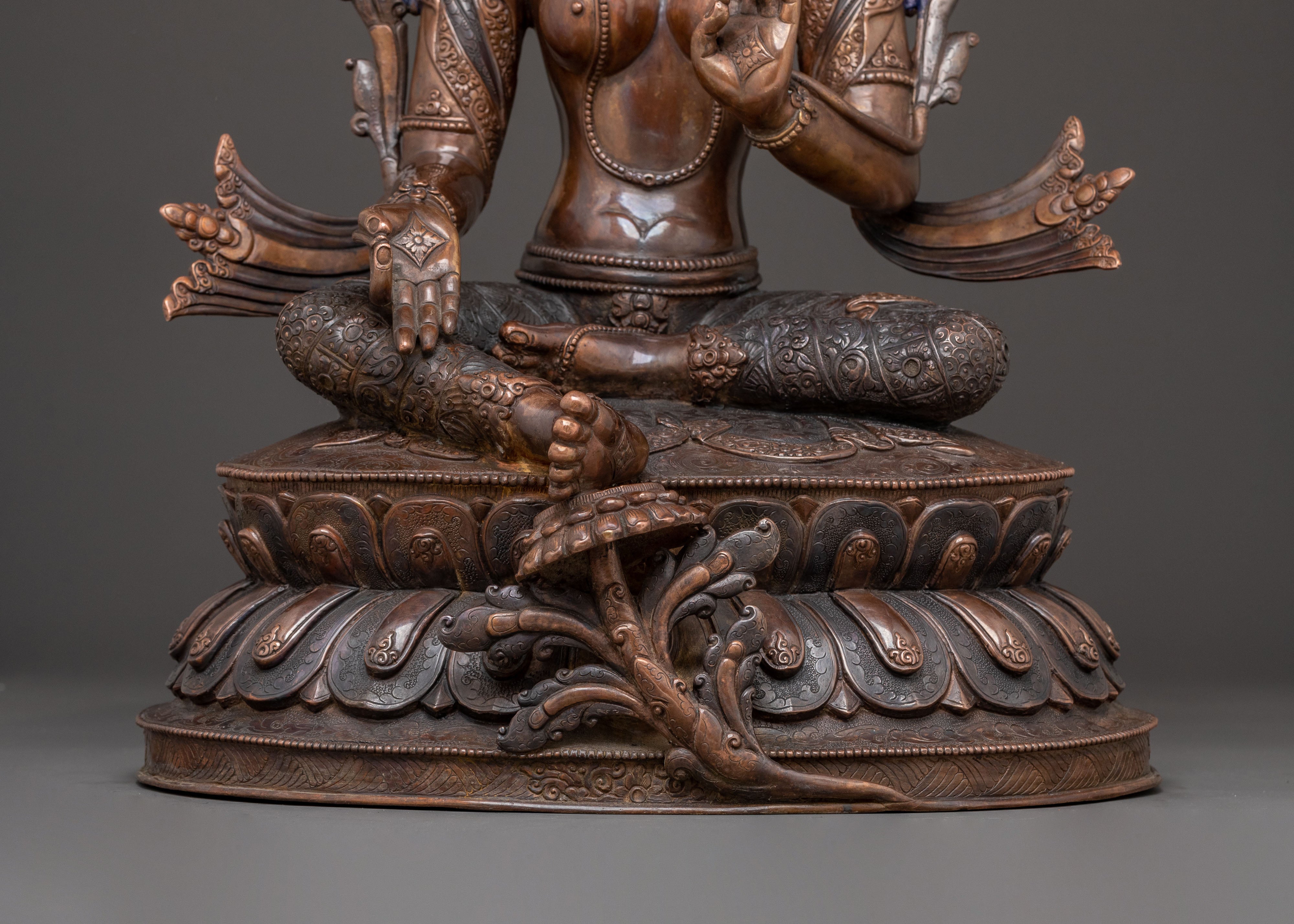 Copper Statue of Green Tara: Oxidized Himalayan Artistry