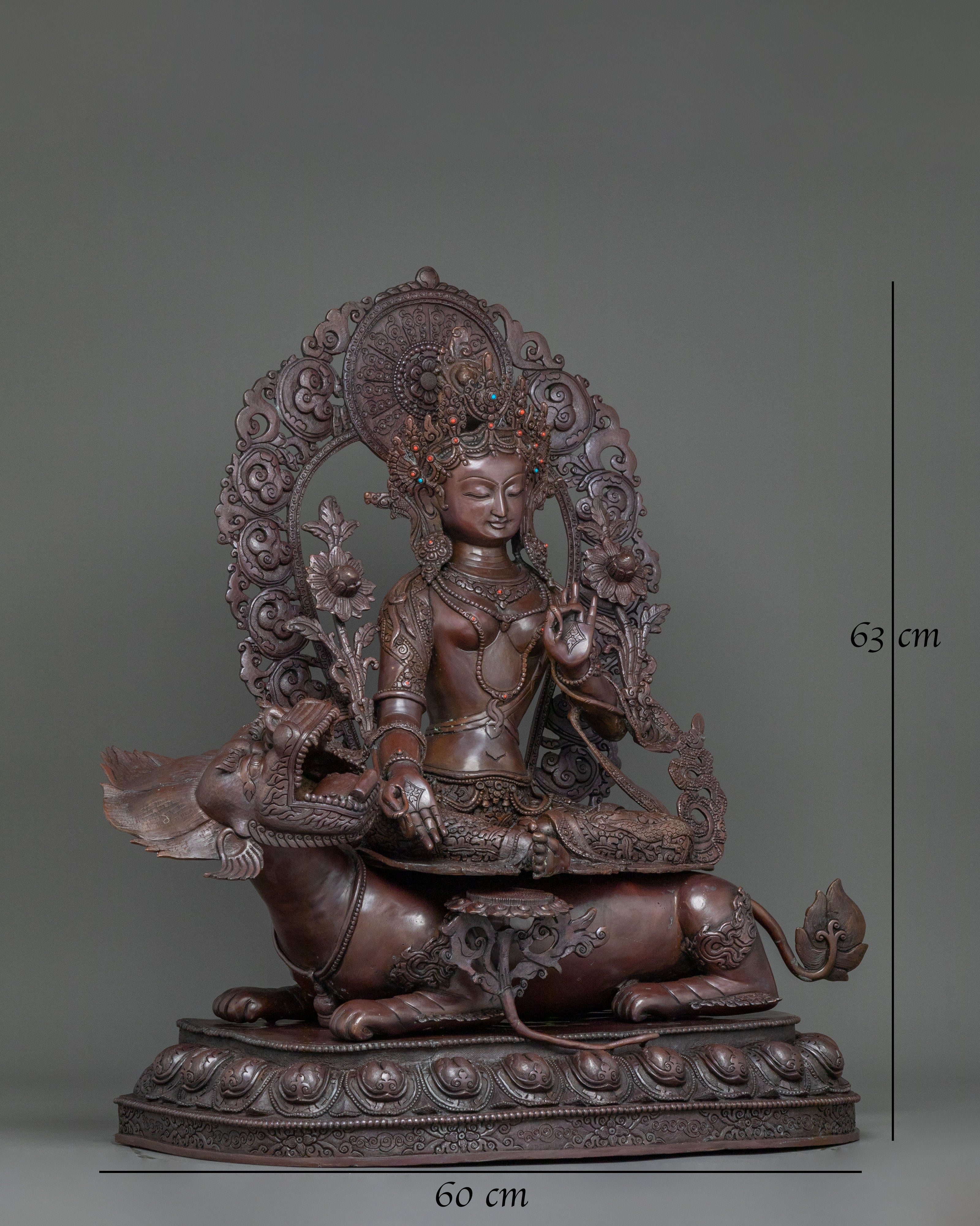 Green Tara Statue | Serene Oxidized Copper Guardian