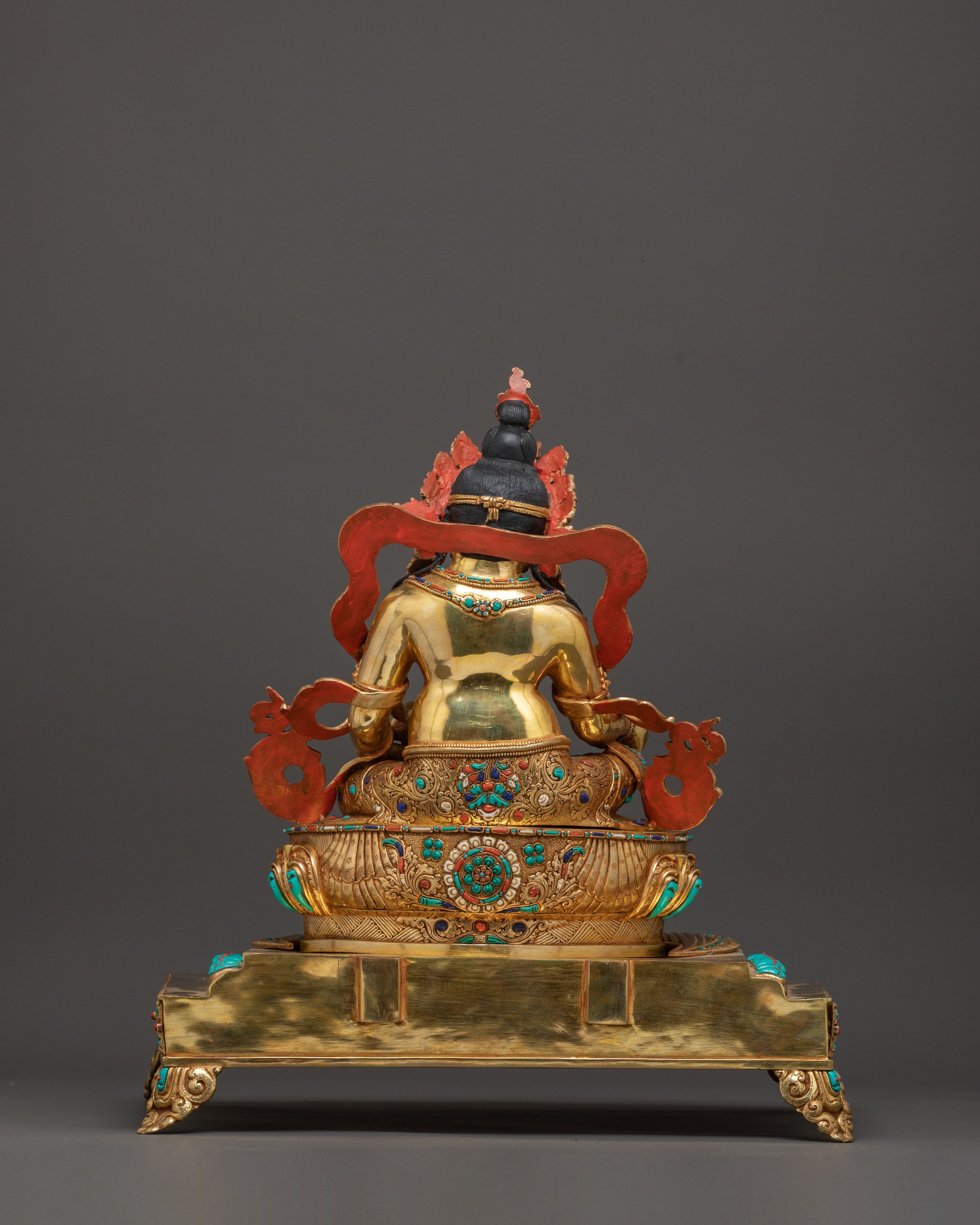Majestic Dzambhala on Throne Handmade Statue – 24K Gold Gilded