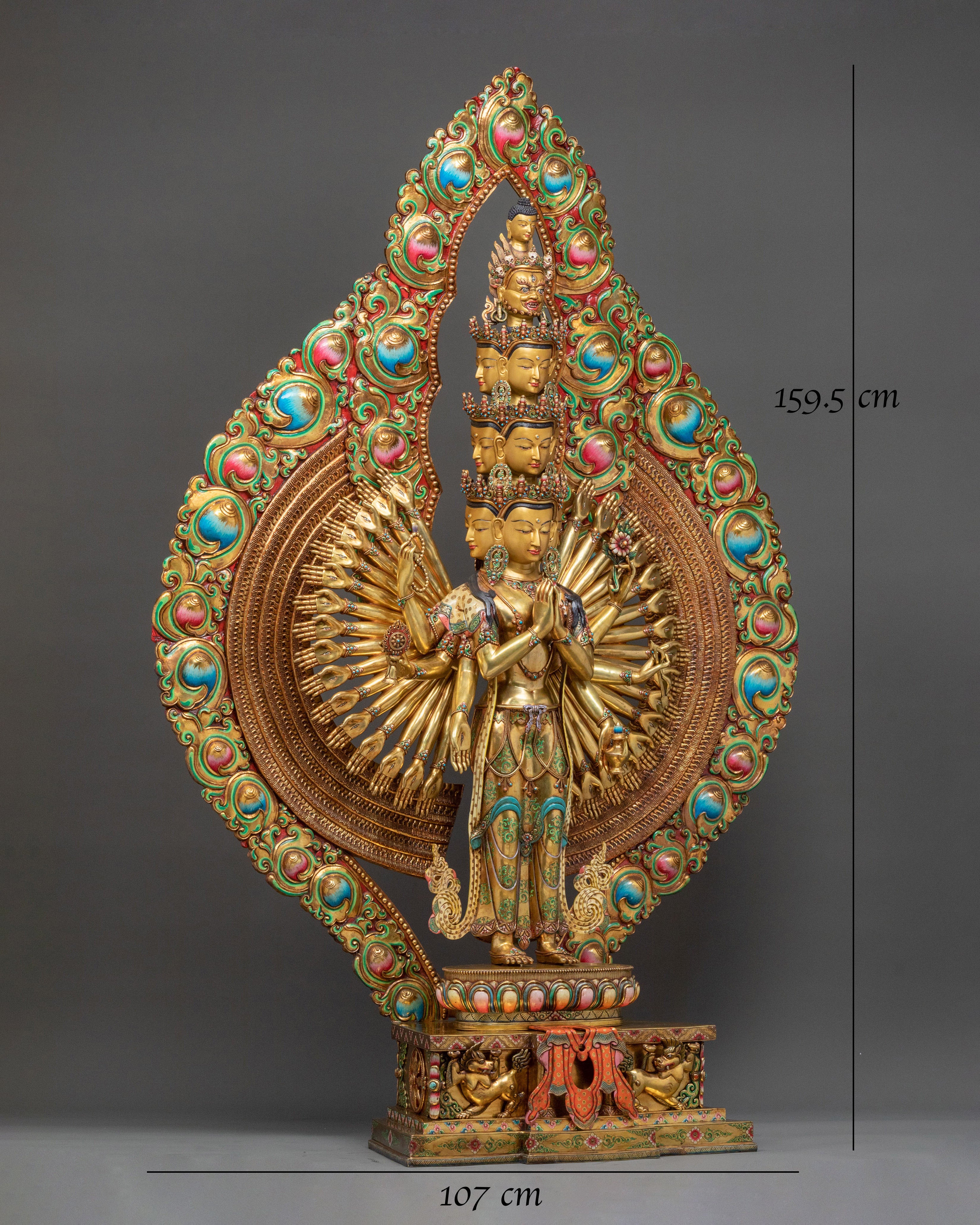 1000 Armed Chenrezig Statue: Radiant 24K Gold Gilded