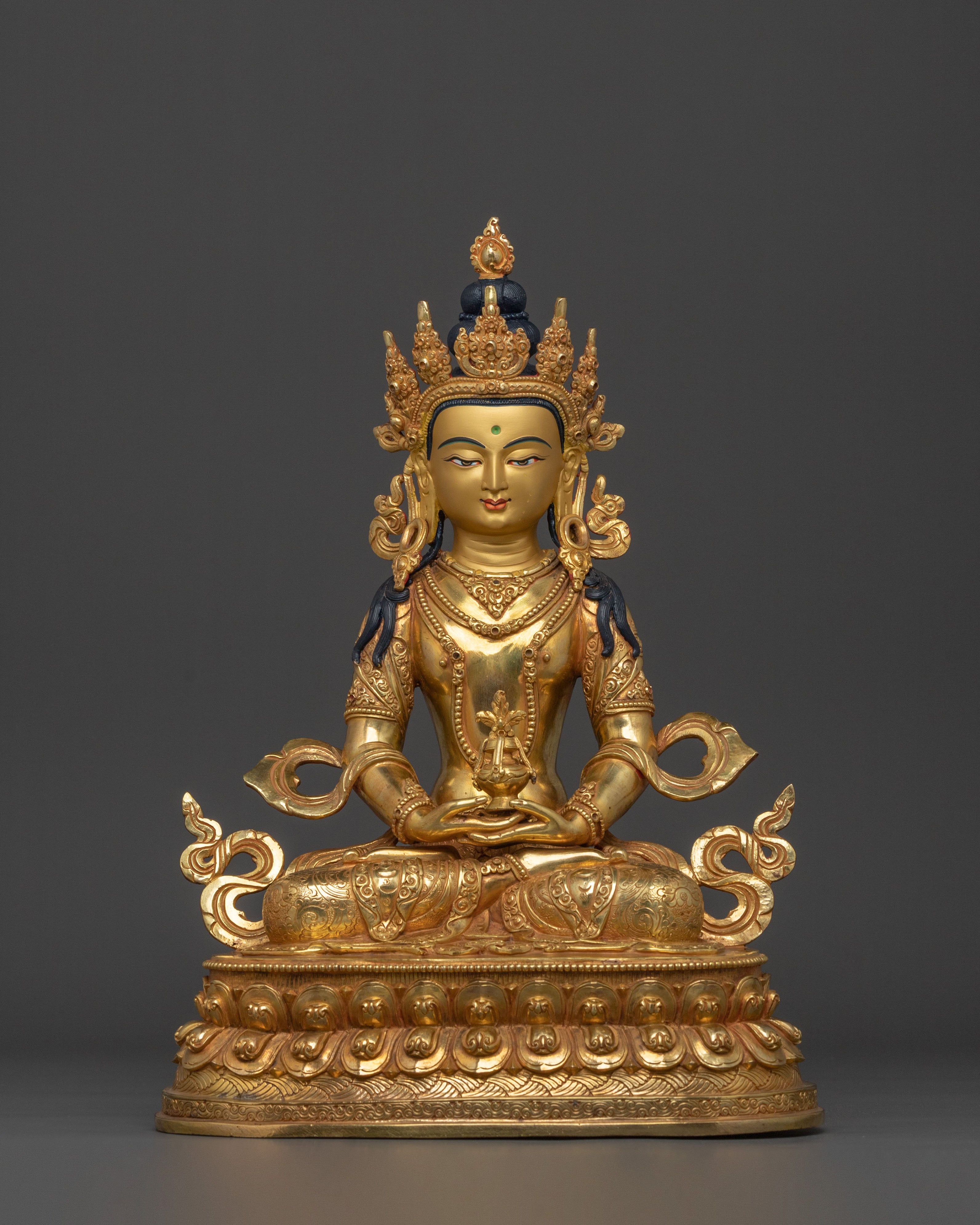 A Radiant Handmade Namgyalma Statue Set | 24K Gold Glided