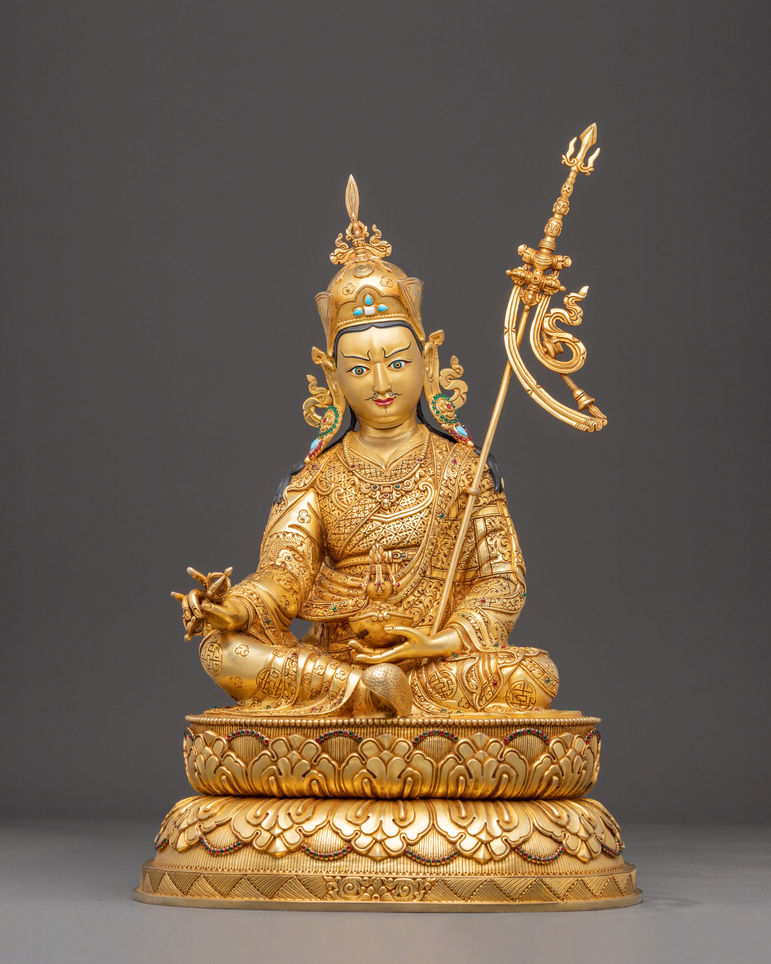 Handmade Copper Guru Rinpoche Statue | Tibetan Tantric Master Sculpture