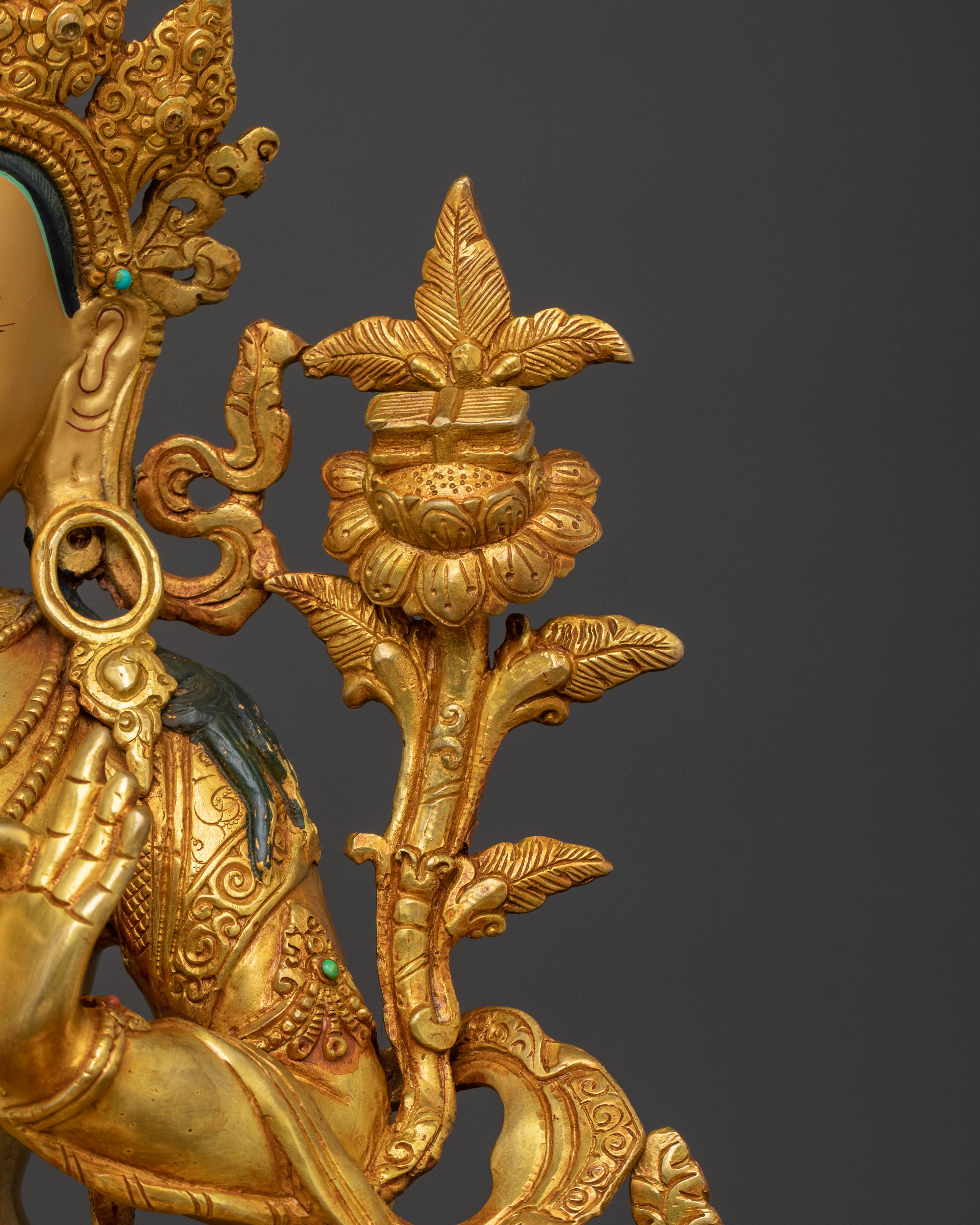 Manjushri 24k Gold Gilded Statue | Wisdom Figure