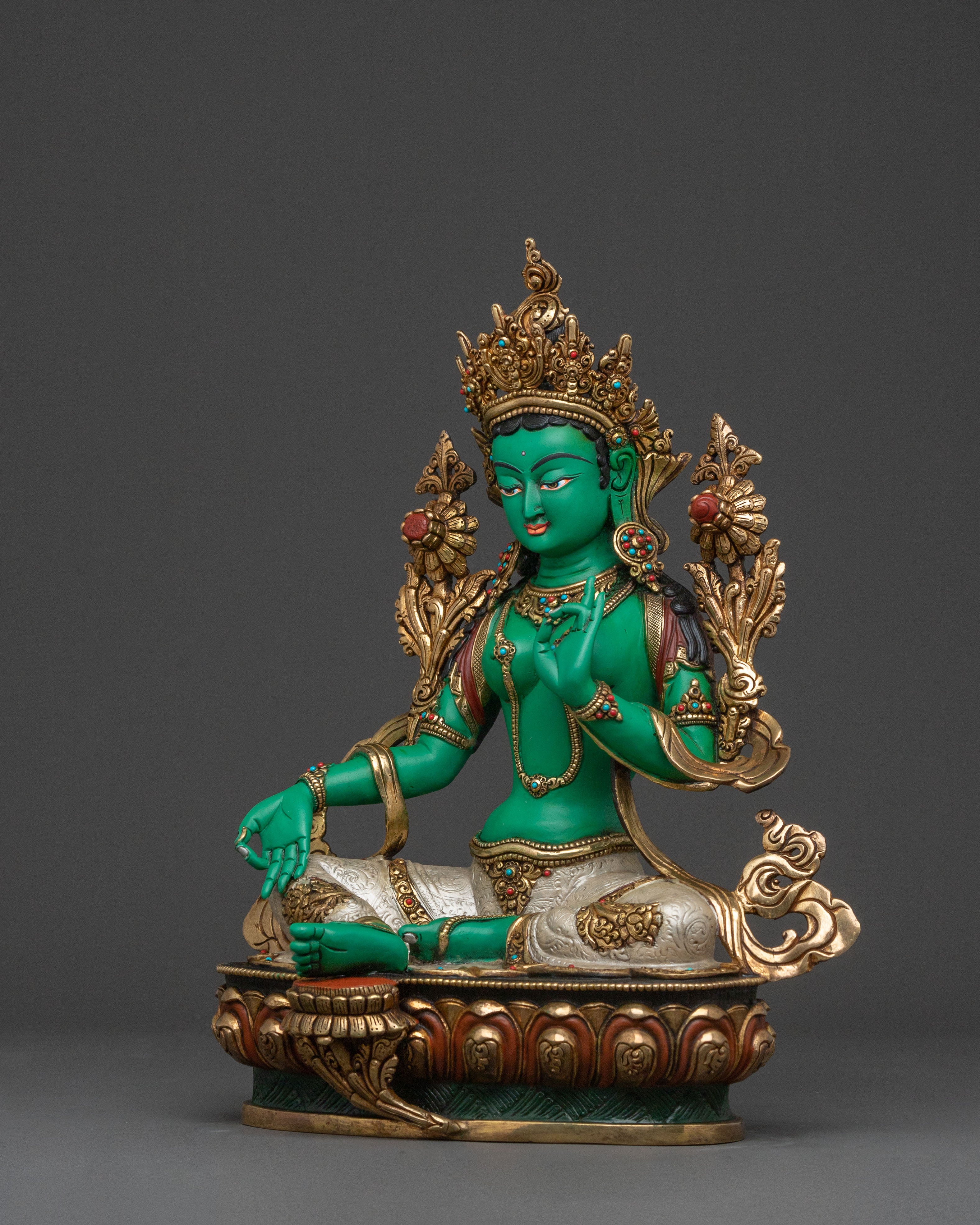 Green Tara Protection Statue: Hand-Gilded Serenity